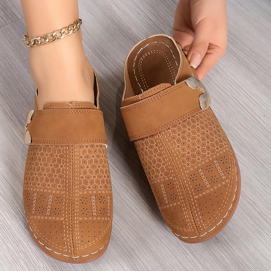 Damen Pantoletten Aus Leder - Elegante Hausschuhe Mit Geschlossener Ferse