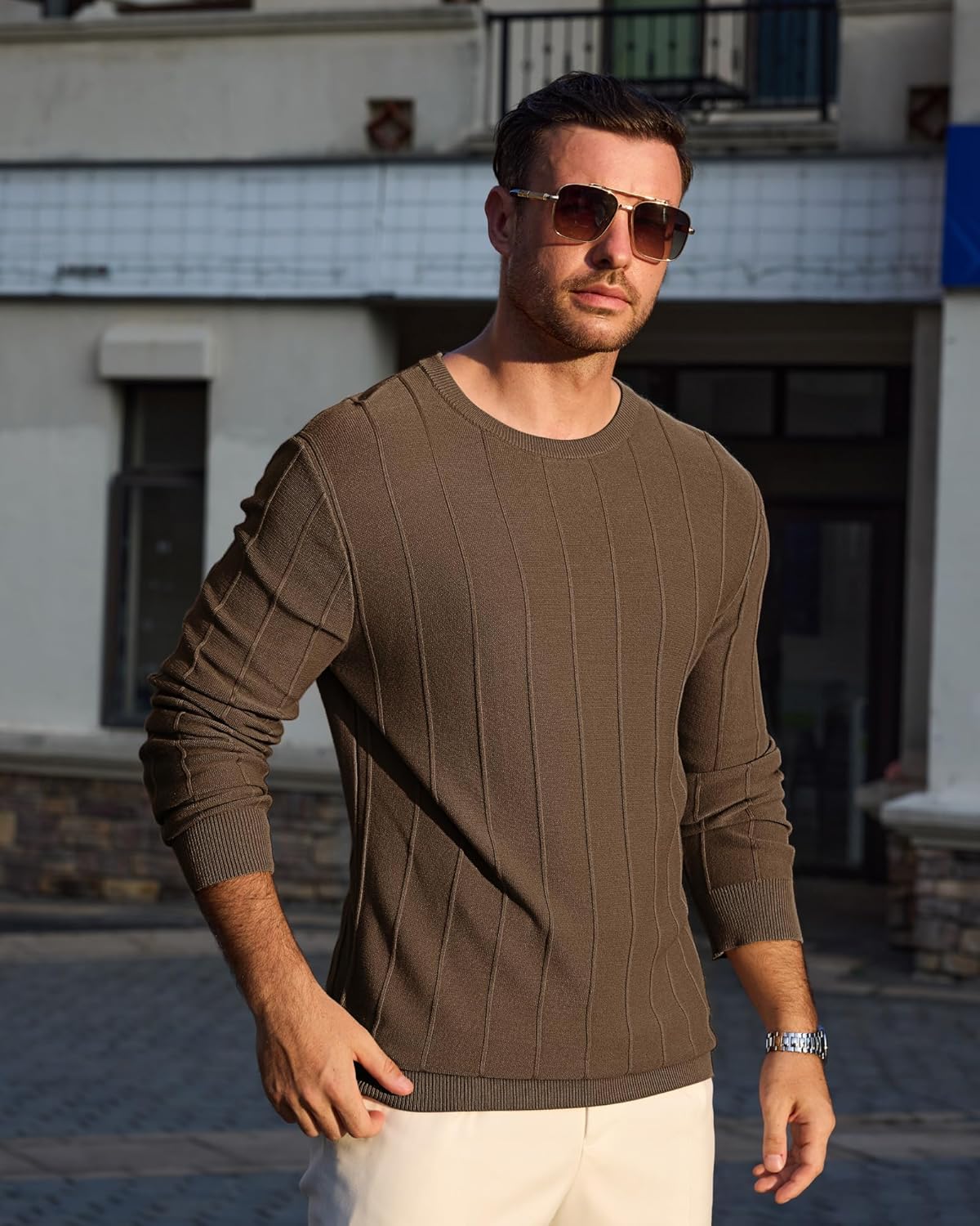 Lexiart Mens Casual Knit Sweater Long Sleeve Crew Neck Thermal Shirts Slim Fit Ribbed Pullover Sweatshirts - Image 3
