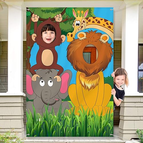 Jungle Safari - Decoración de fiesta de cumpleaños de un animal, diseño de animales de la selva, diseño de animales de la selva, divertido juego de