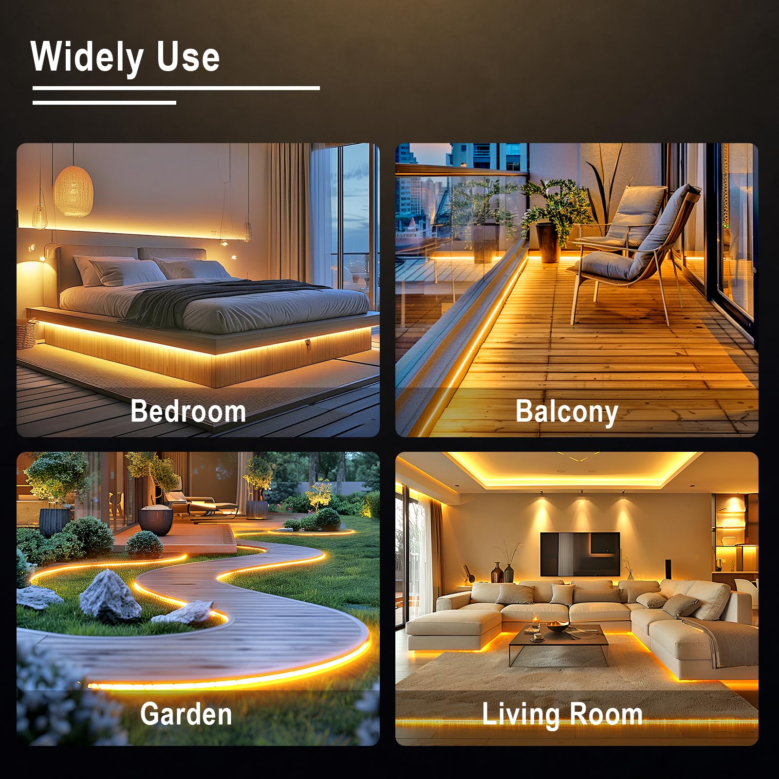 230V COB LED Streifen LED Strip Wasserdicht IP65 Selbstklebend Leiste Aussen Schlauch Lichtleiste Band 320LEDS/M Outdoor Lichterschlauch mit Netzteil für Innen Außen Warmweiß 20M
