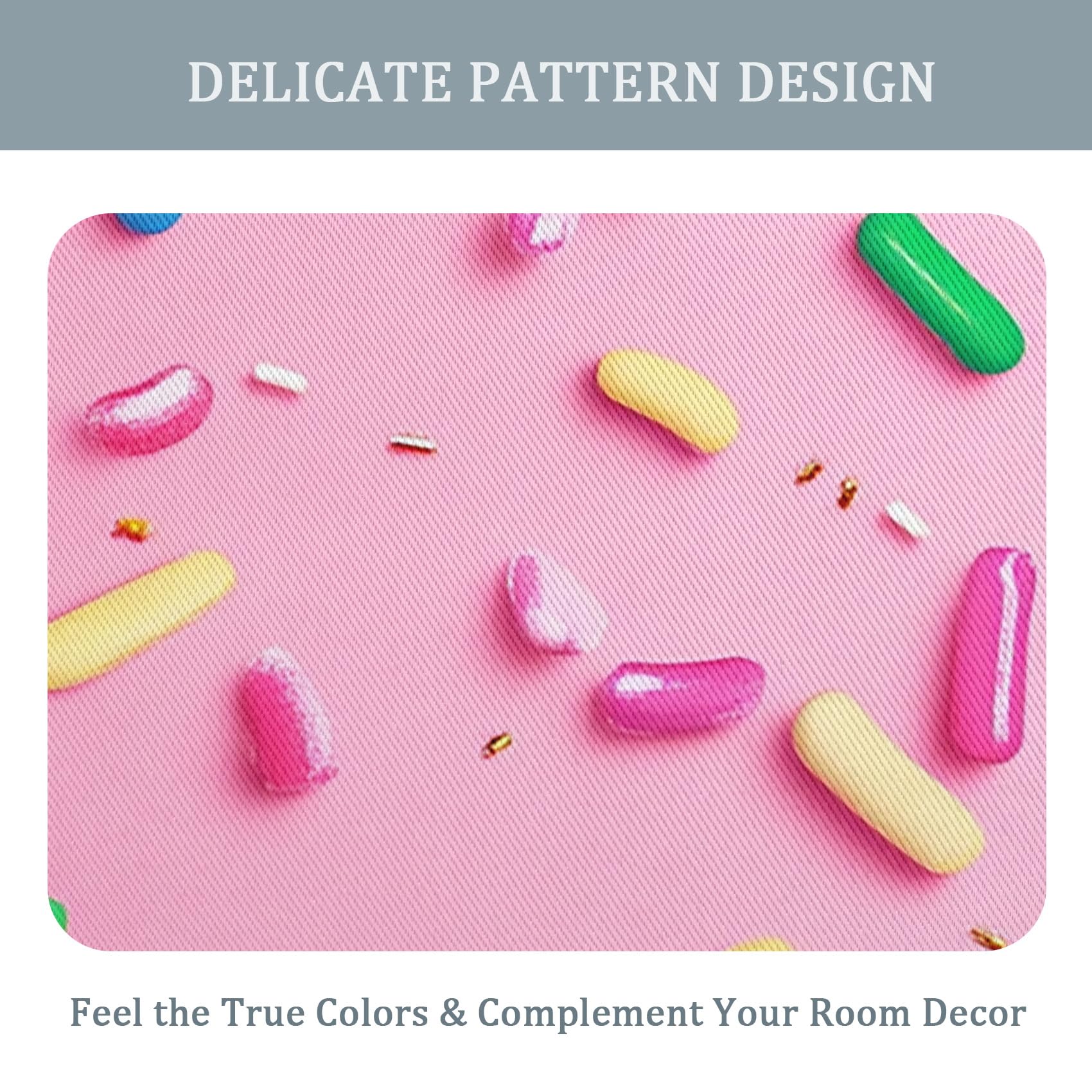 Zuckerstreusel Vorhänge, Kinder Rosa Dessert Verdunklungsvorhänge mit Ösen, Vorhang Blickdicht für Wohnzimmer Schlafzimmer Dekoration, Gardinen mit Muster, 2er Set, H 260 x B 140 cm #S492