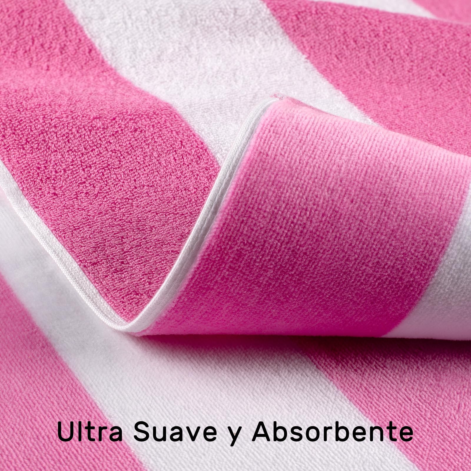 Toalla de playa de algodón de gran tamaño, toalla de piscina de tamaño grande de 35 x 70 pulgadas, toalla de natación suave a rayas (rosa)