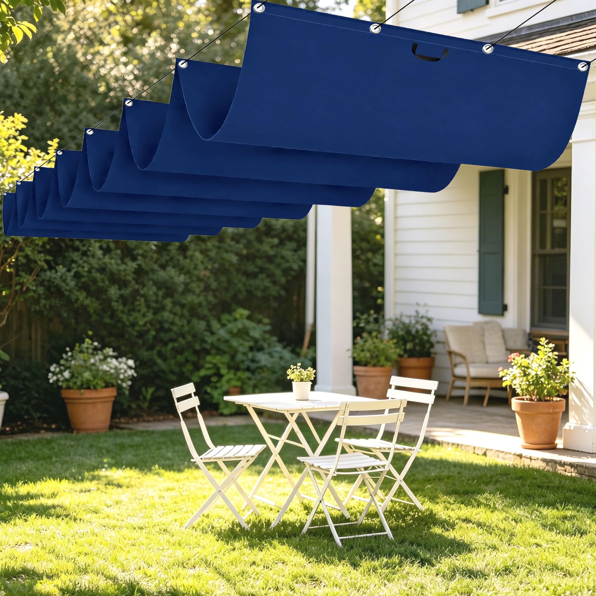 Voile ombrage 600x240 bleu foncé rectangulaire imperméable avec œillets pour extérieur et terrasse