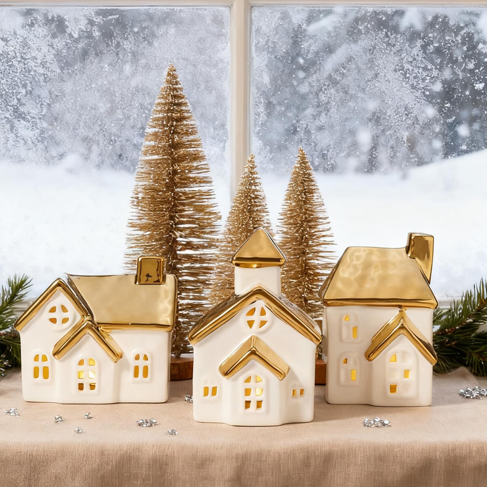 DN DECONATION Weihnachtsdeko Häuser Set, 6-teilig für Tischdeko Innen