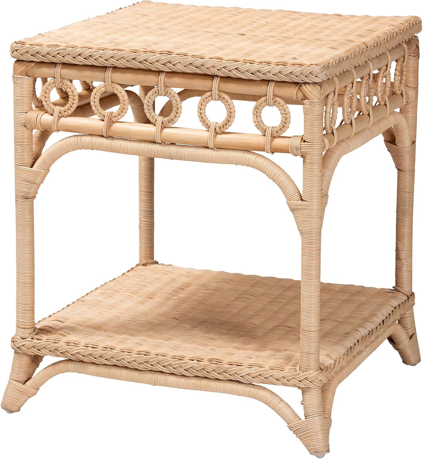 Bali & pari Oxford Natural Rattan Furniture with Braided Edges and emblished Decorative Ring Design, end Table