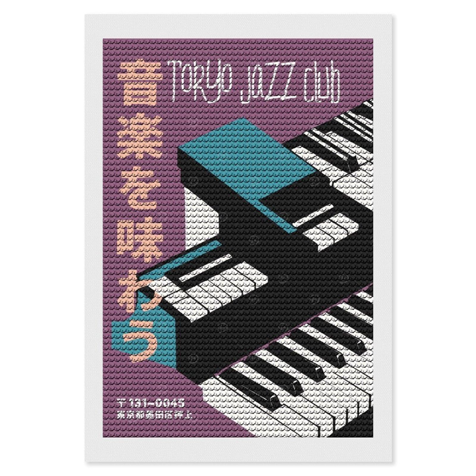 Junmoney Tokyo Jazz Club DIY Diamond Art Canvas Kit 8"x12", Simple to Start, Fun Craft Experience, Modern Decor, Gift Idea, Adhesive Canvas