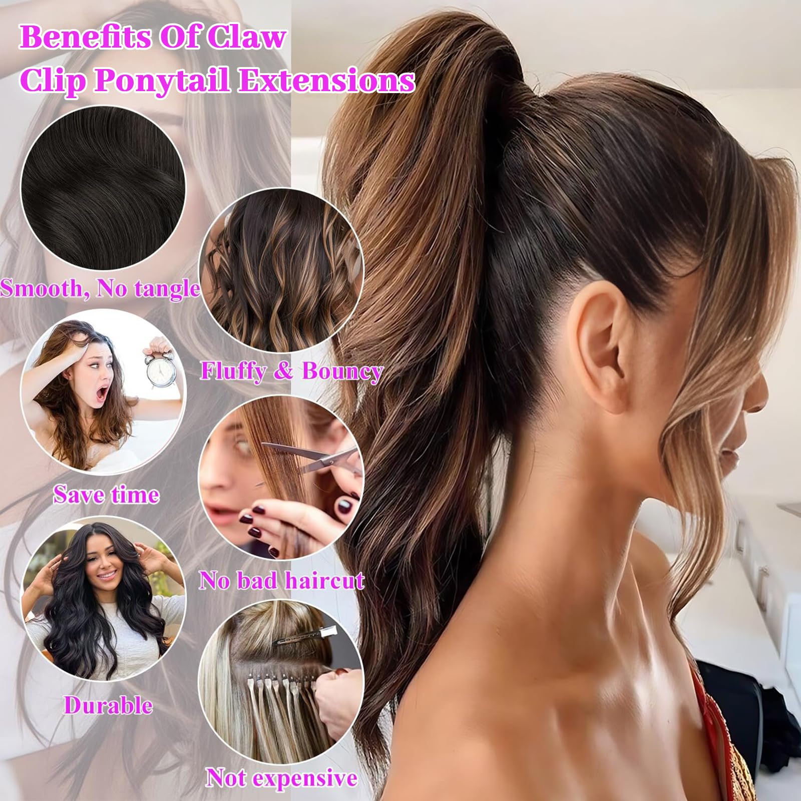 35cm Extensión De Cola De Caballo Con Pinza, Coletas Postizas Pelo Natural, Pelo Postizo Sintético, Trenzas Postizas Mujer Ondulado, Marrón Oscuro