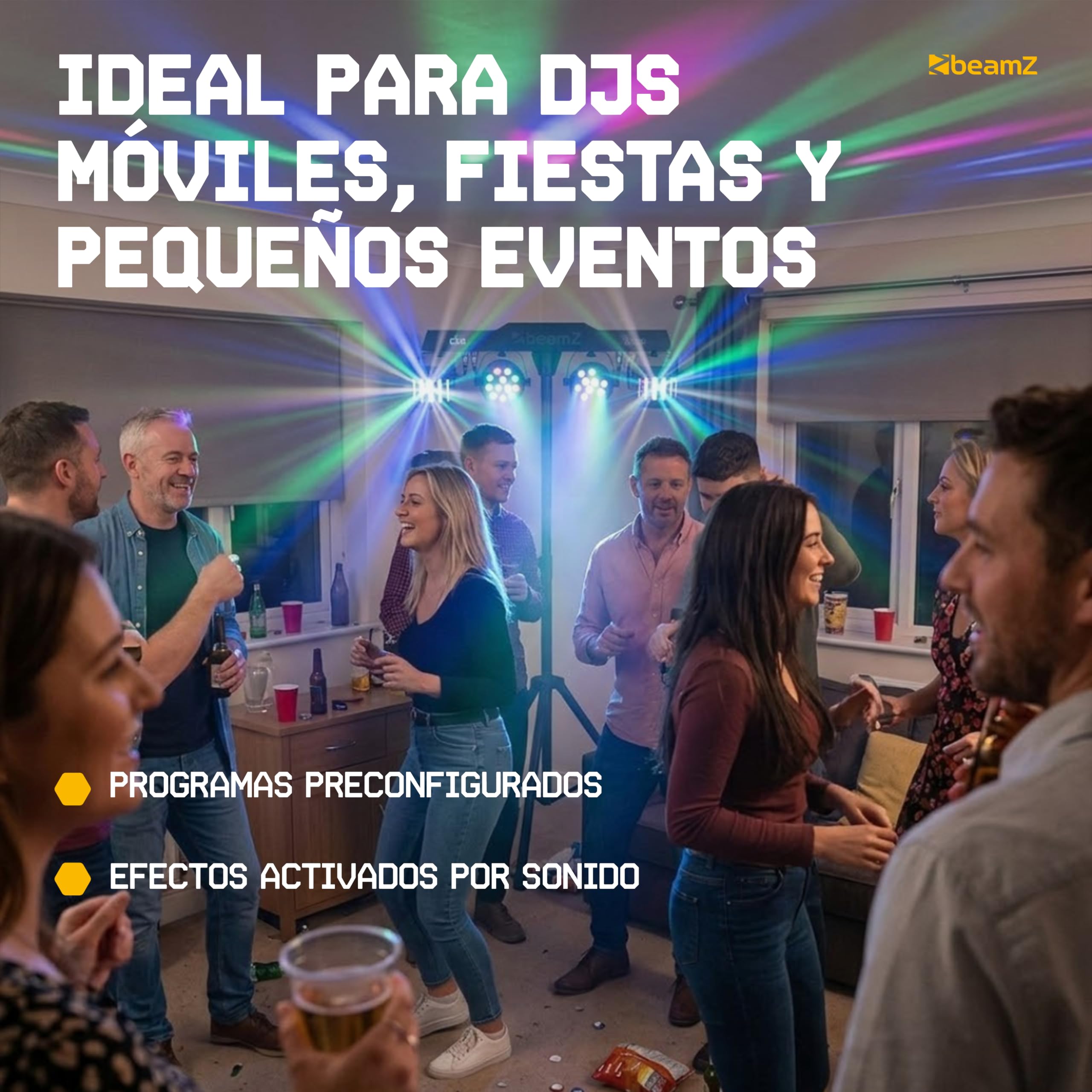BeamZ CLS Kore Party Bar con 2 par led rgbw y 2 derby, barra led dj con tripode regulable, dmx 512, mando a distancia, luces discoteca para casa, luces dj y luces escenario