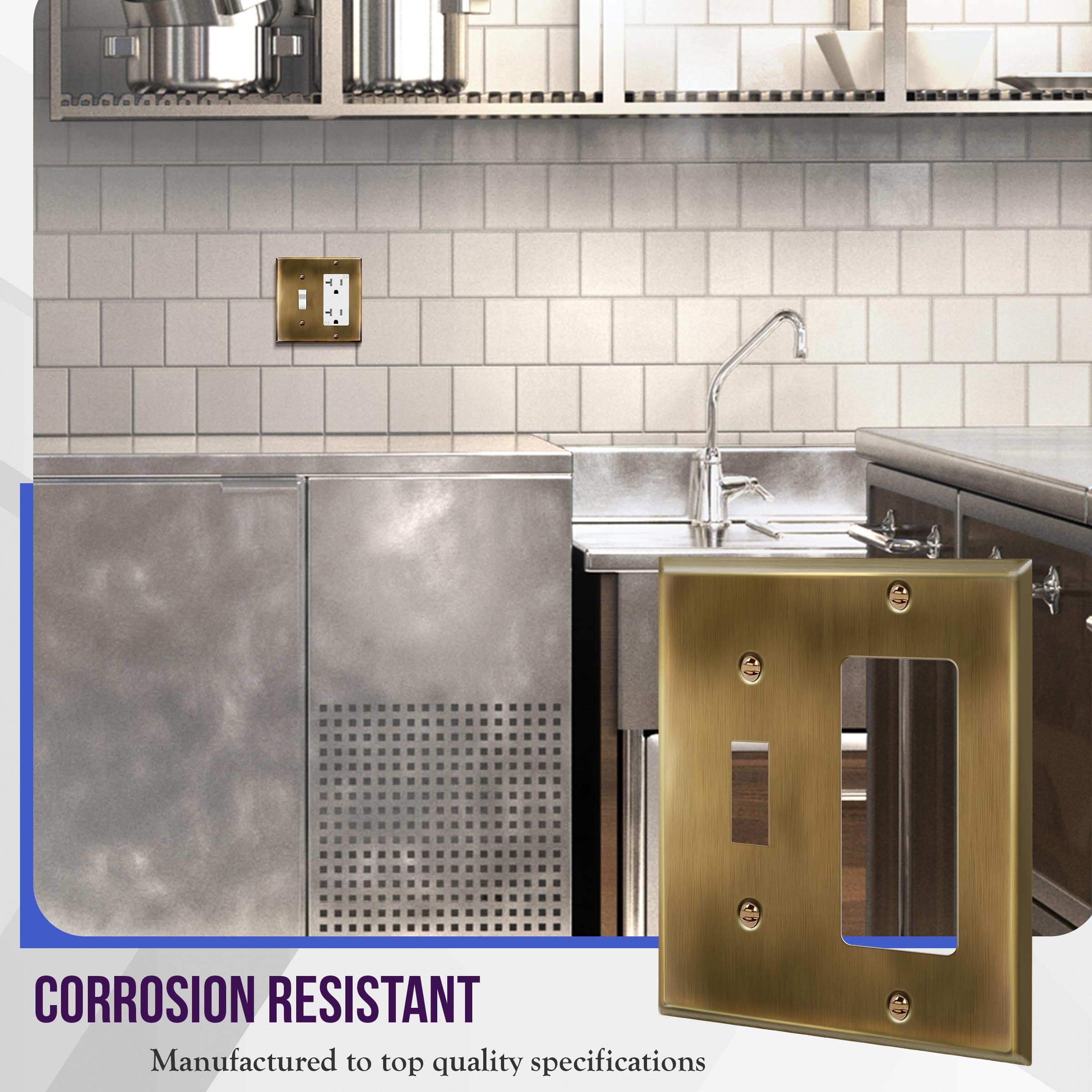 ENERLITES Combination Toggle Switch & Decorator Receptacle Metal Wall Plate, Stainless Steel Outlet Cover - Image 4