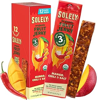 Organic Spicy Mango Chili and Salt Fruit Jerky - 12 Individually Wrapped Strips - Fruit Leather Made from Dried Fruit - Healthy Snacks for Adults & Kids - Vegan, Non GMO - 0.8oz (23g)