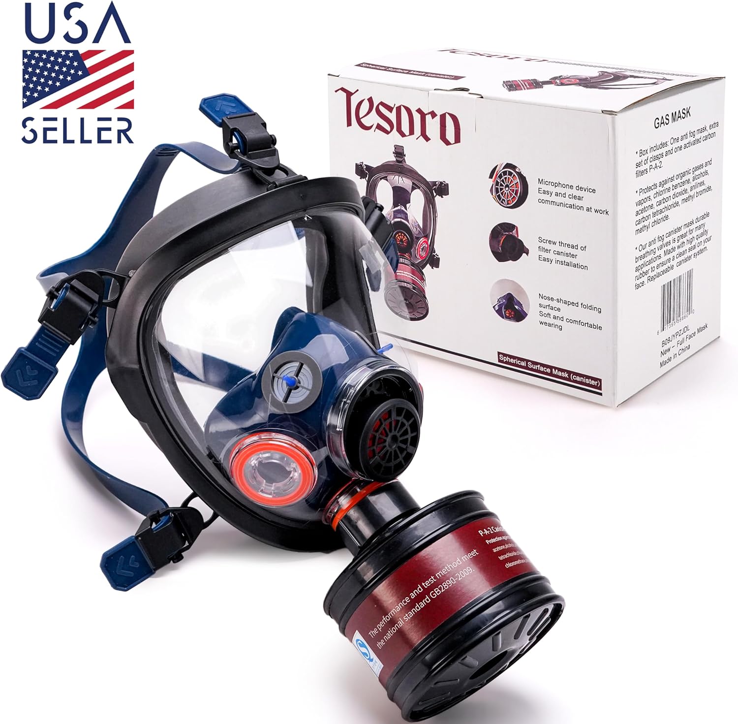 Survival & Tactical Full Face Gas Mask Respirator - Heavy-Duty Anti-Fog Air Filtration Mask with 40mm Activated Charcoal Filter for Vapor & Particulates