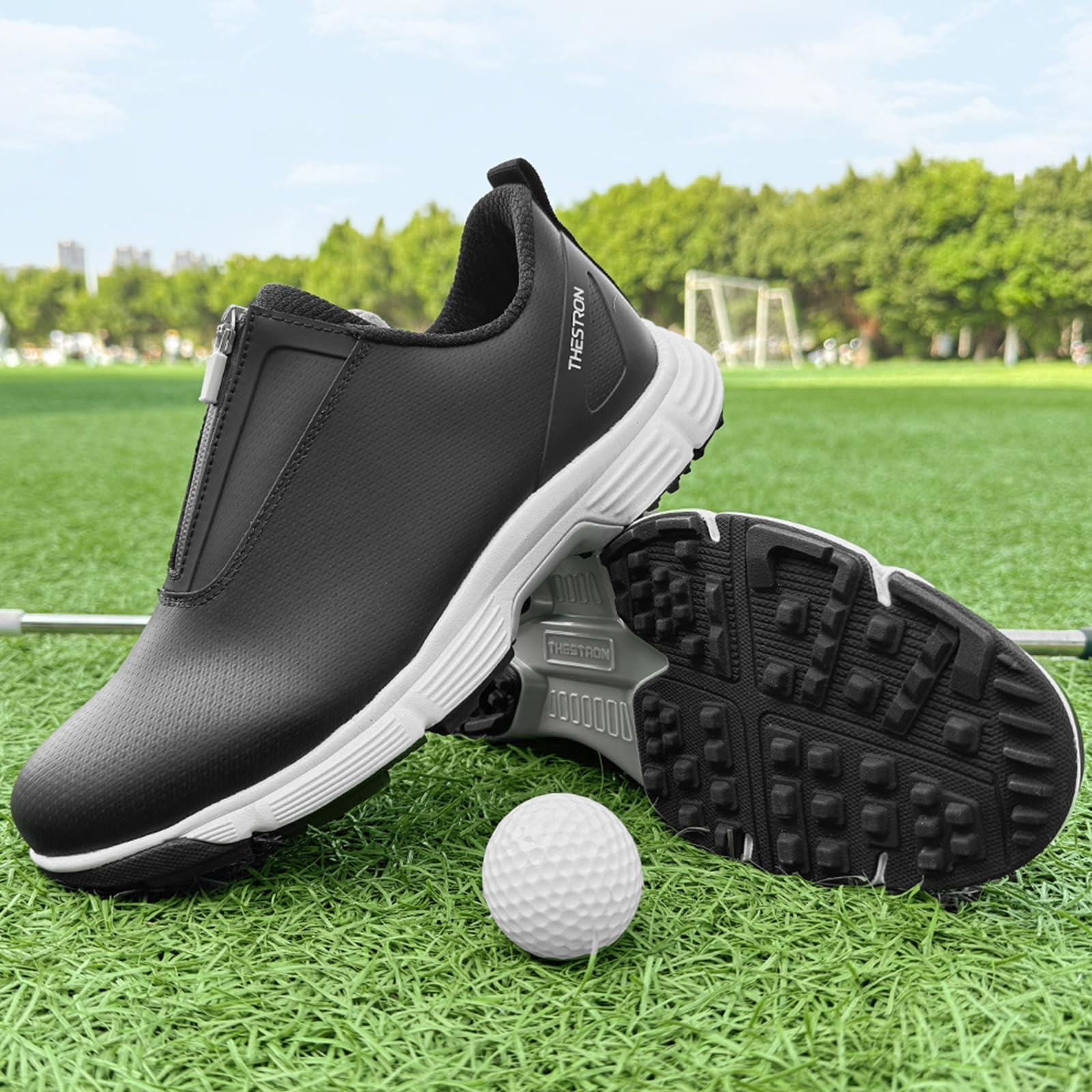 Zapatos de Golf Cuero para Mujer Impermeables Zapatos de Golfs sin Clavos Transpirables con Cremallera Exteriores