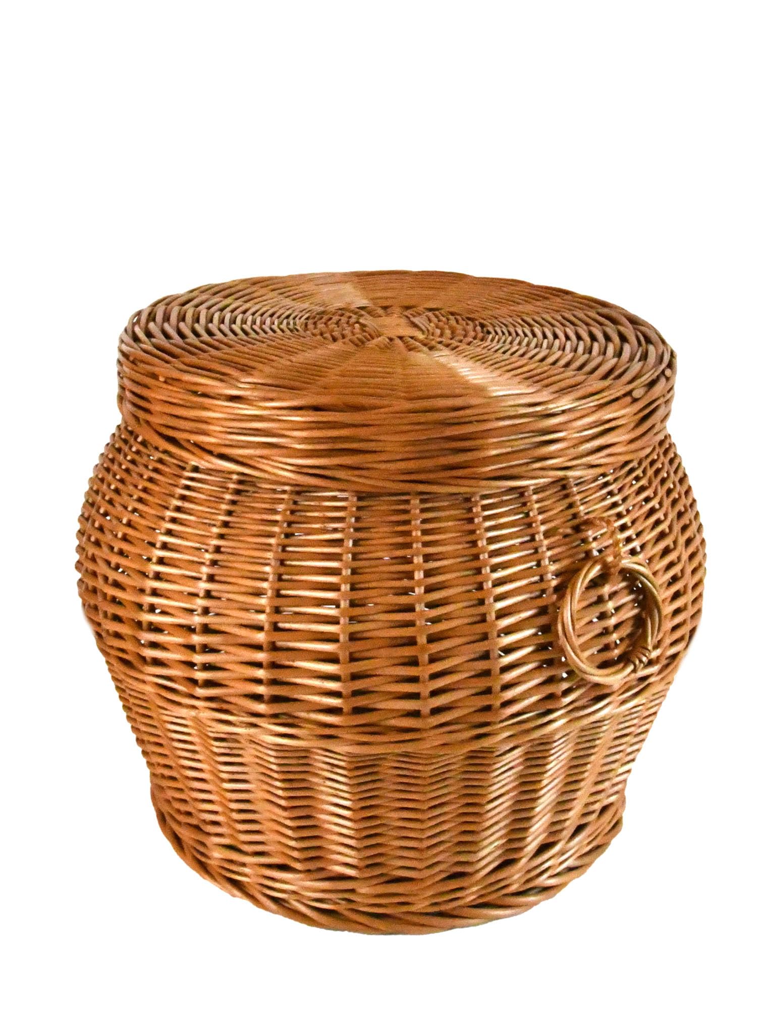 Pouf Hocker aus Weide rund braun mit Stauraum K7-148 | Deckel, Griffe, Wäschebox, Handarbeit