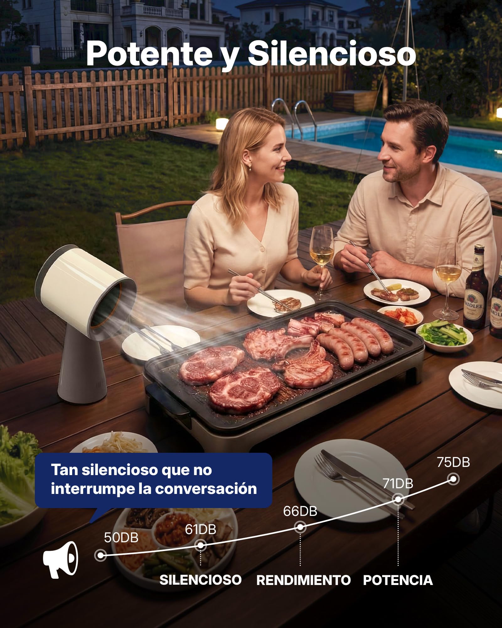 Upstreman Campana Extractora Portátil de Mesa con 3 Velocidades, Bajo Ruido, Recipiente Grande para Aceite y Filtro de Carbón de Aluminio Extraíble, Beige