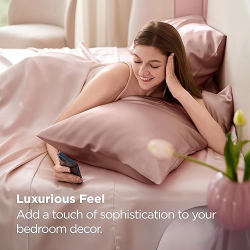 Miniatura 2 de Bedsure Funda de almohada de satén para cabello y piel Queen, similar a las fundas de almohada de seda, juego de fundas de almohada de 2 con cierre