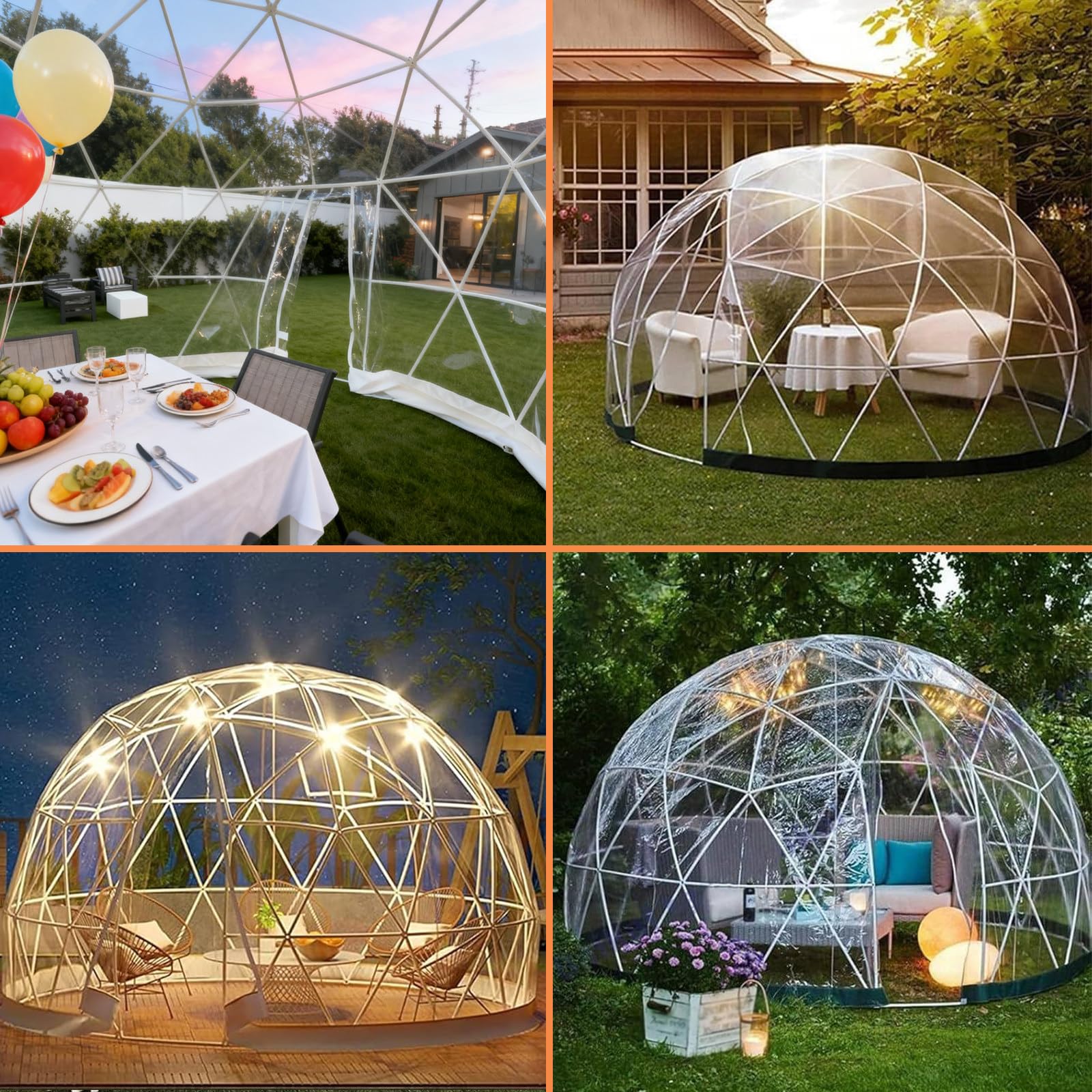 Garten-Iglu-Bubble-Zelt Mit Reißverschlusstüren Und 10 M Lichterkette, 3,6 M, Transparente TPU-Außenkuppel Für 5–7 Personen, Schafft Einen Privaten Rückzugsort Zum Campen Und Essen