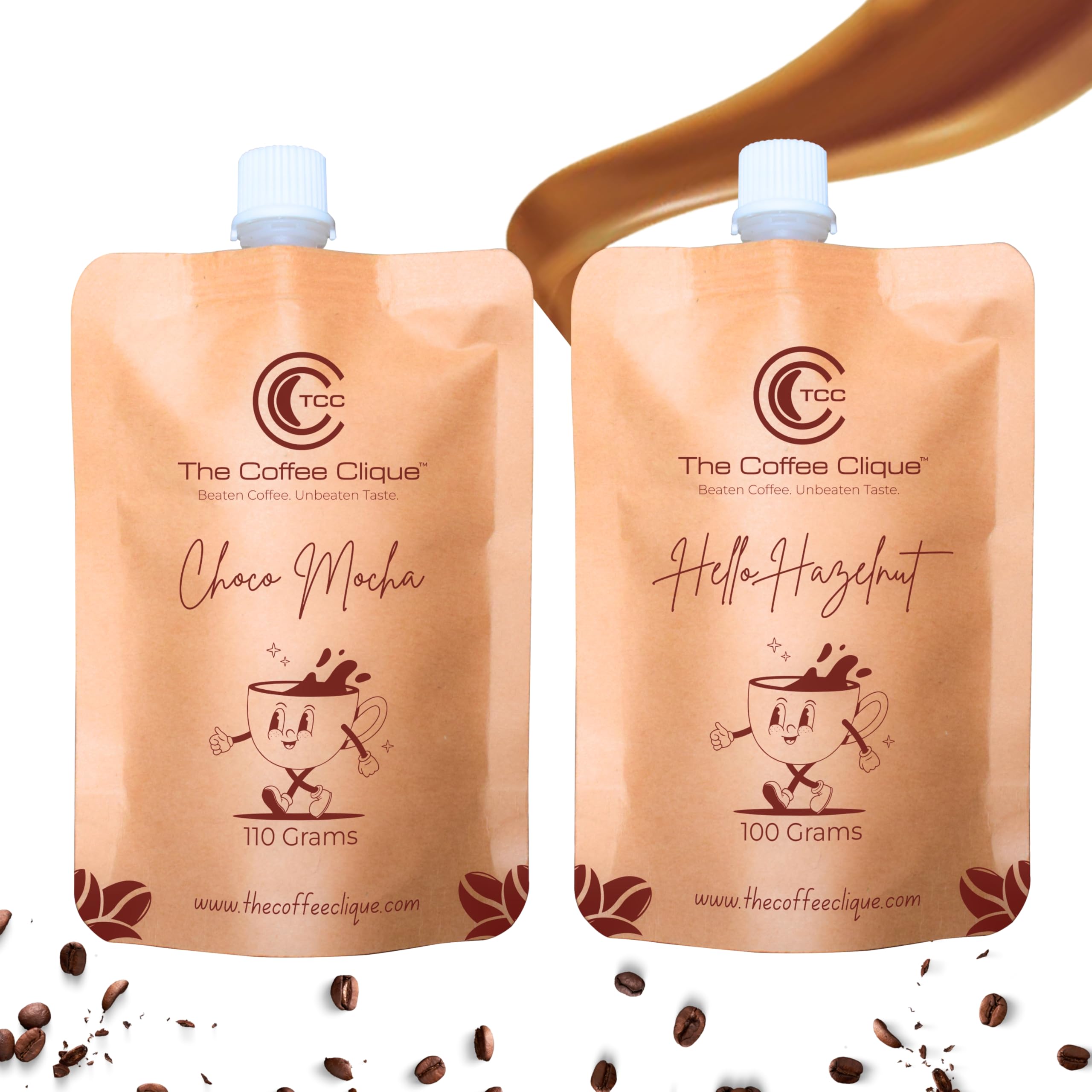 The Coffee Clique | Choco Mocha + Hello Hazelnut | Beaten Coffee Paste | Cafe Like Cappuccino At Home | No Additional Sugar Needed | Combo of 2 | 210 Grams | Flavoured Coffee