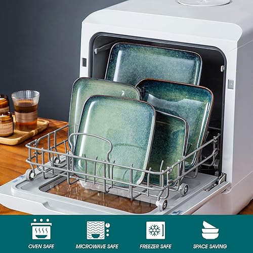 Miniatura 4 de vancasso Stern Green - Juego de vajilla cuadrada de esmalte reactivo, vajilla de cerámica de 16 piezas con plato de cena, platos de postre, cuenco y