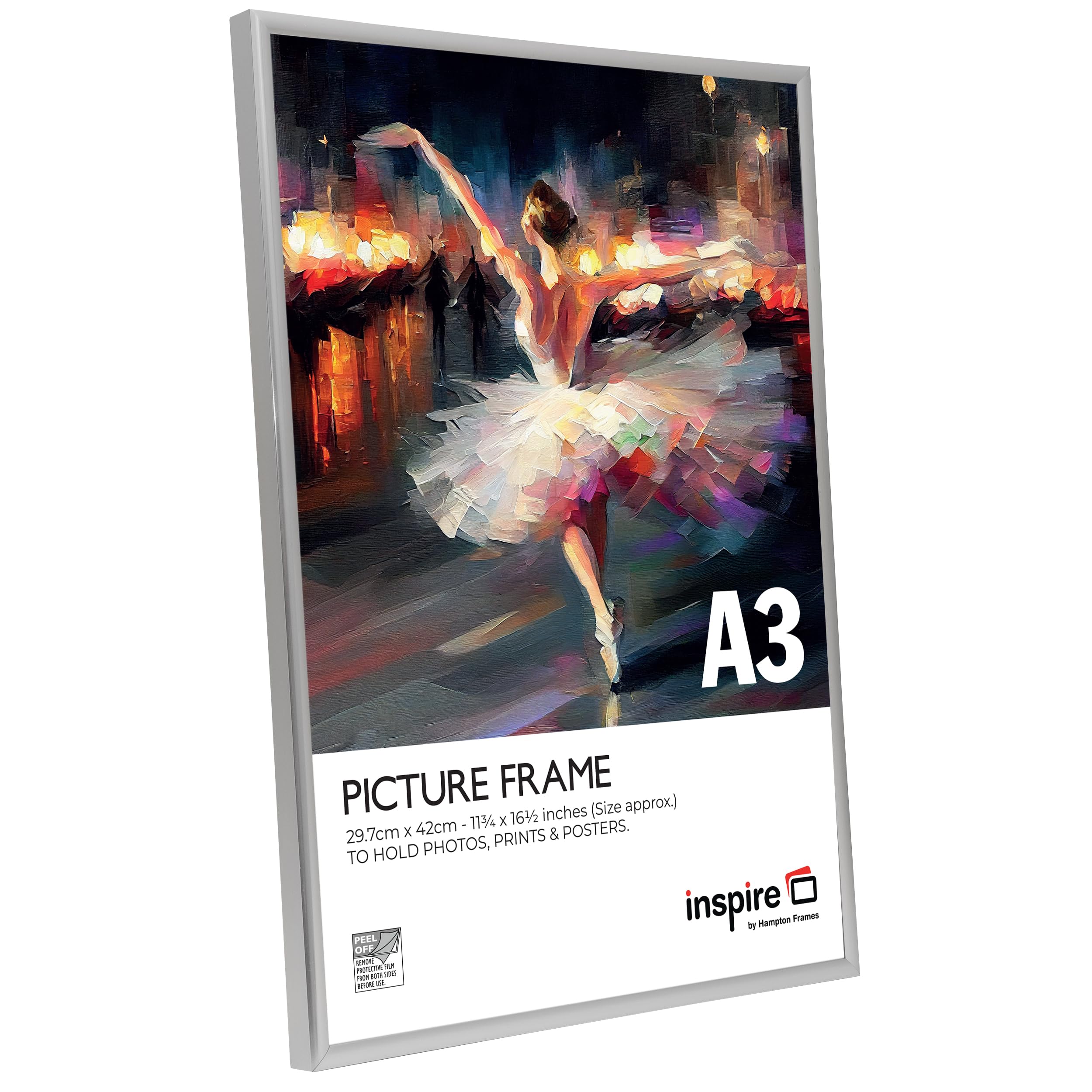 inspire by Hampton Frames BACKLOADER A3 Silver Poster Frame Acrylic (Non-Glass) Pack of 1, A3 (29.7x42cm) - Image 2
