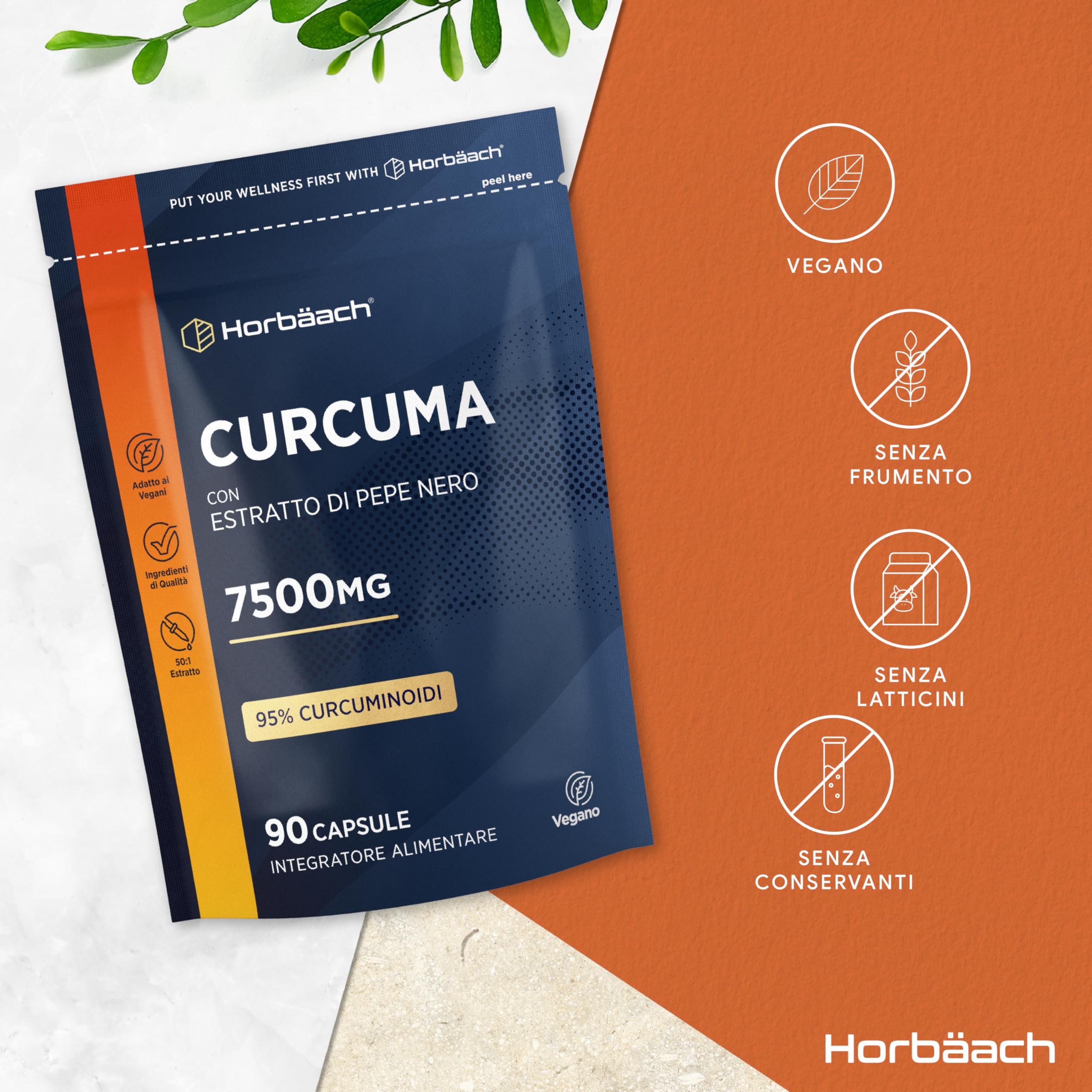 Curcuma Capsule 7500mg | Alta Dosaggio | Curcumina e Piperina | Turmeric and Black Pepper | Horbaach