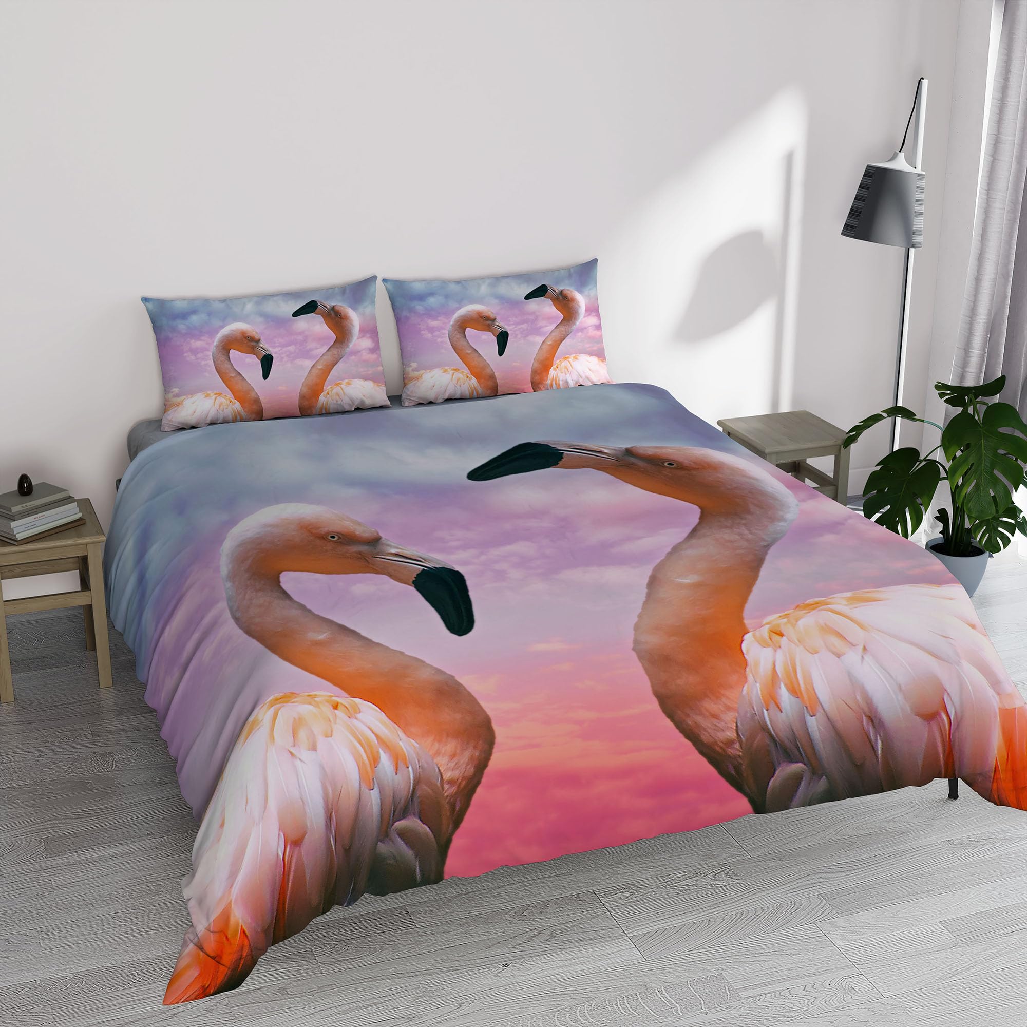 Italian Bed Linen Parure Pokrowiec na kołdrę z mikrofibry z nadrukiem cyfrowym GOODNIGHT, Flamingo, Dwuosobowy