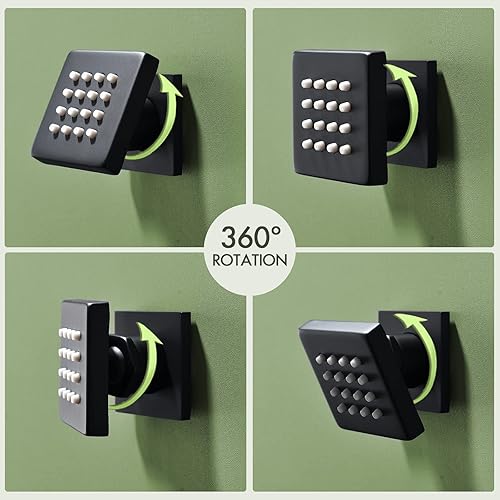 Miniatura 10 de Chorros de masaje corporal de ducha, chorros de ducha de latón de 2.63 pulgadas, aerosoles cuadrados para montaje en pared, NPT, 12 pulgadas, 4