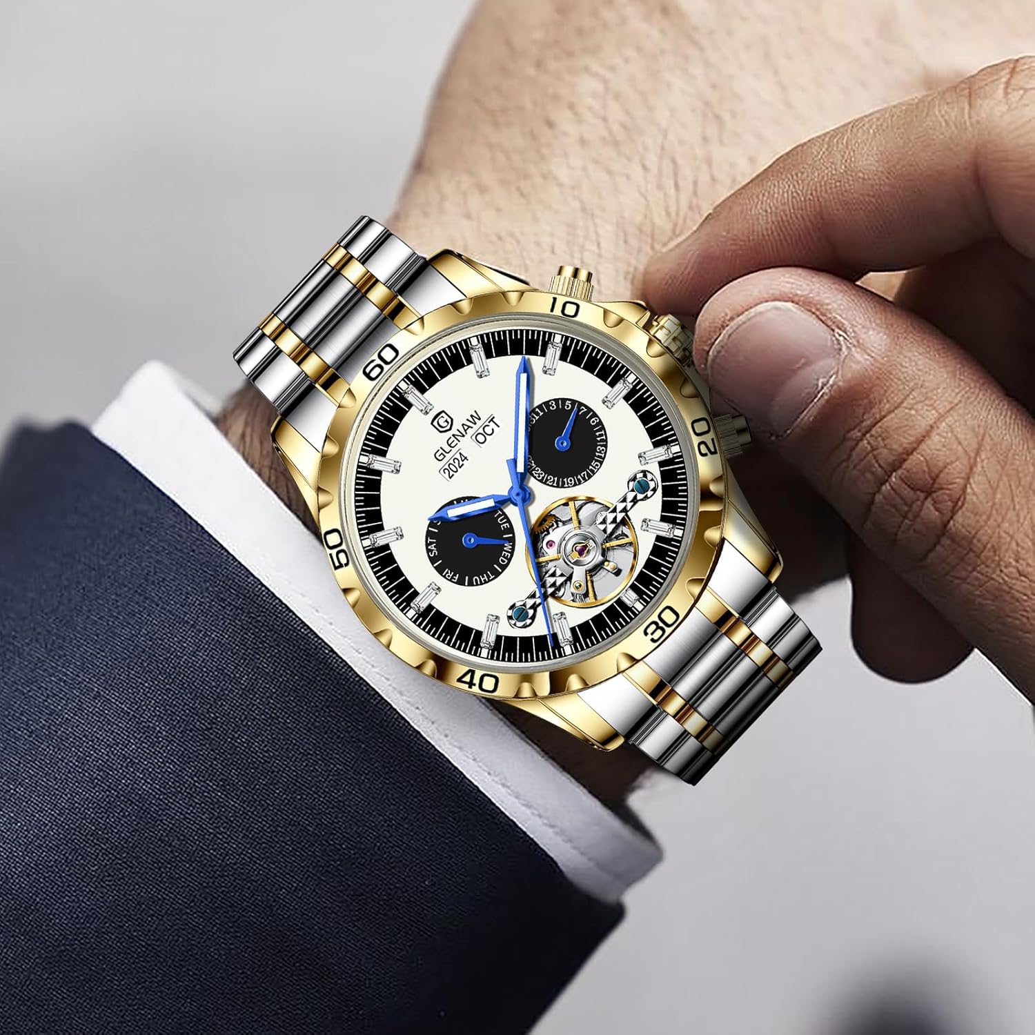 Men Skeleton Watch Tourbillon Automatic Winding Date Luxury Stainless Strap Waterproof Luminous Men Wrist Watch - Image 3