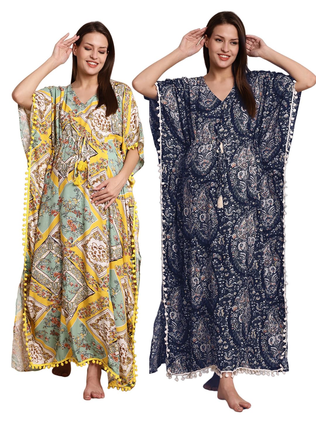 secret wish Printed Rayon Maternity Kaftan (Multicolor Pack of 2) Free Size/Feeding/Nursing/Zipper/Drawstring/Screen Print/Full Length-picture-12