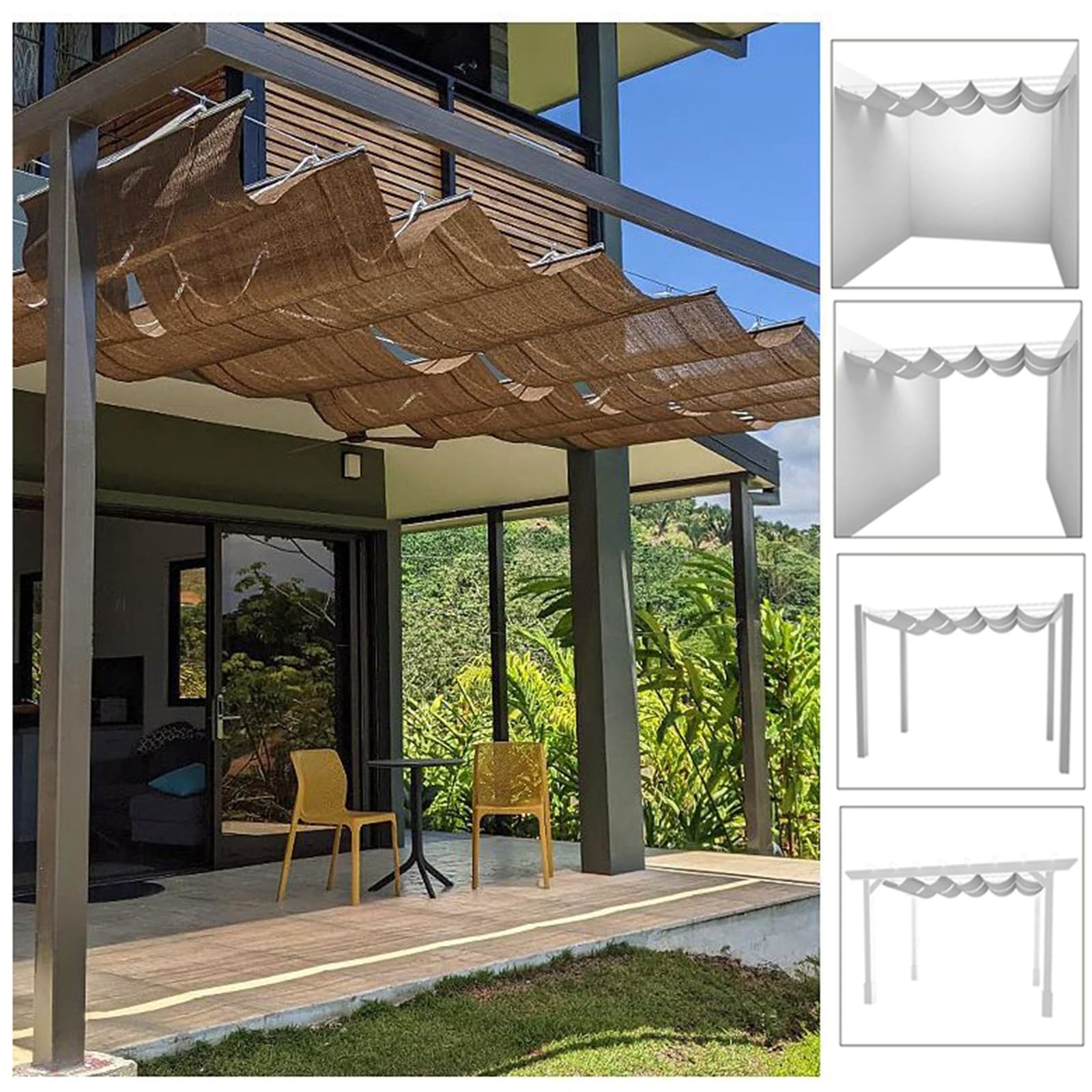 Copertura di ricambio per pergola retrattile, per esterni, patio, giardino, tenda telescopica con kit di montaggio, resistente ai raggi UV