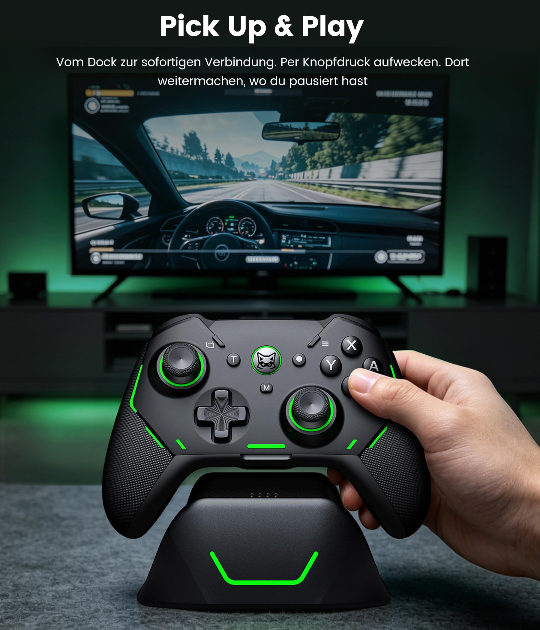 HASACOOL Switch 2 Controller mit Ladestation – Hall-Effekt Joysticks, 1000Hz Polling Rate, 1000mAh Akku, Makro-Back-Tasten, Trigger-Sperre & Gyro-Aufwachfunktion für Switch/Switch 2/OLED/Lite