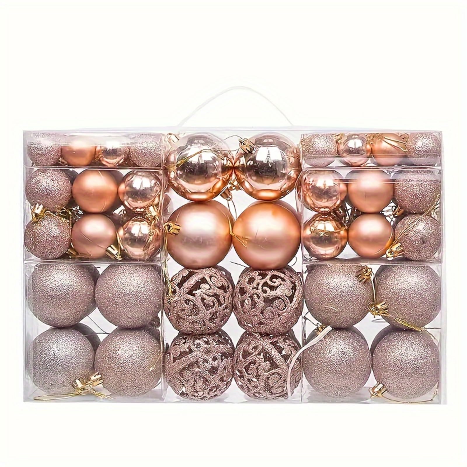 NJN 100pcs Christmas Ball Ornaments, Shatterproof Christmas Ornaments Set with Hand-held Gift Package for Xmas Tree(Rose Golden)