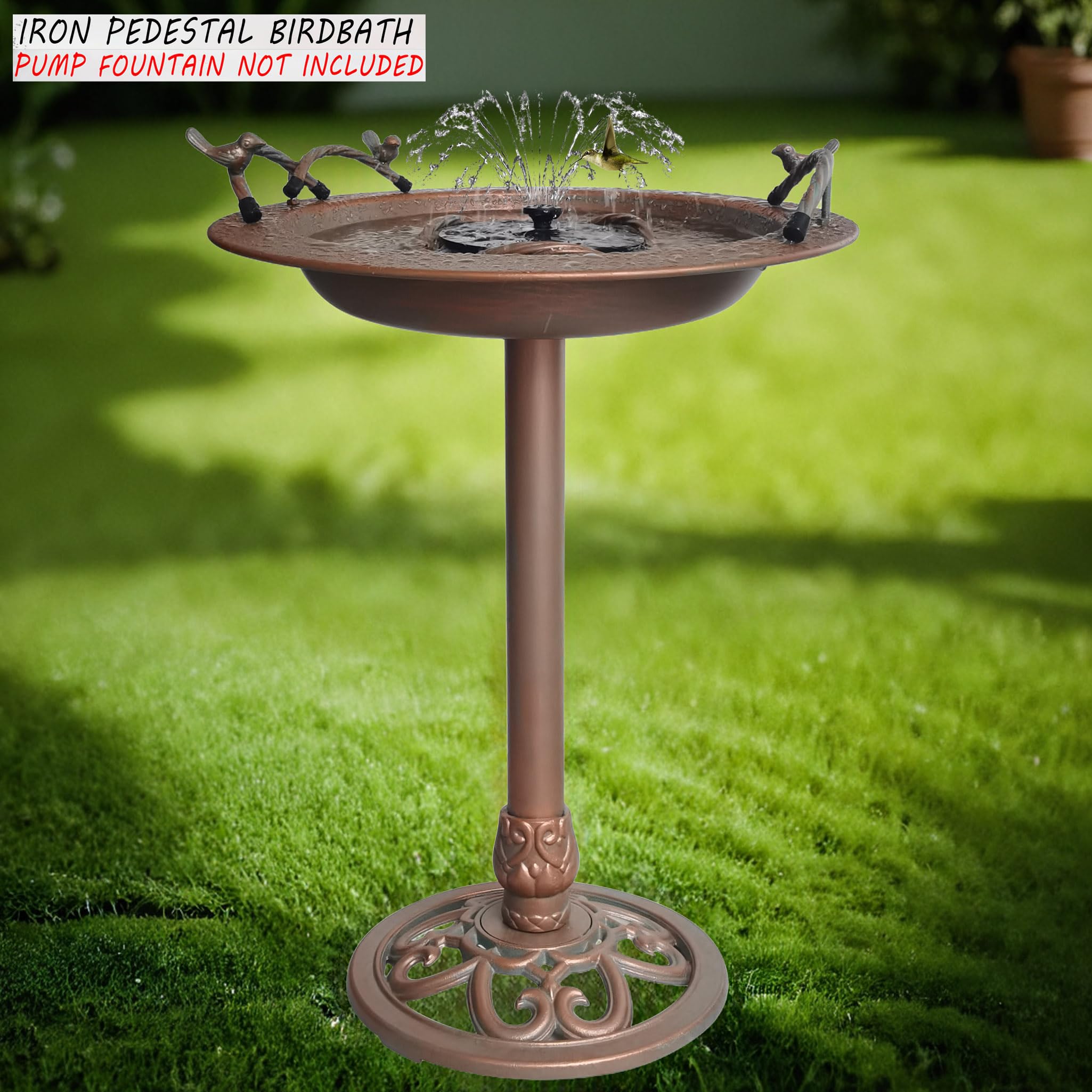BSTGIFTS Vogeltränke aus Metall – Gusseisen-Vogeltränke 72,4 cm hoch, Vogeltränke für Wasserbrunnen, Vogelfutterschale für Hof, Terrasse, Rasen-Dekor (Brunnenpumpe nicht im Lieferumfang enthalten)
