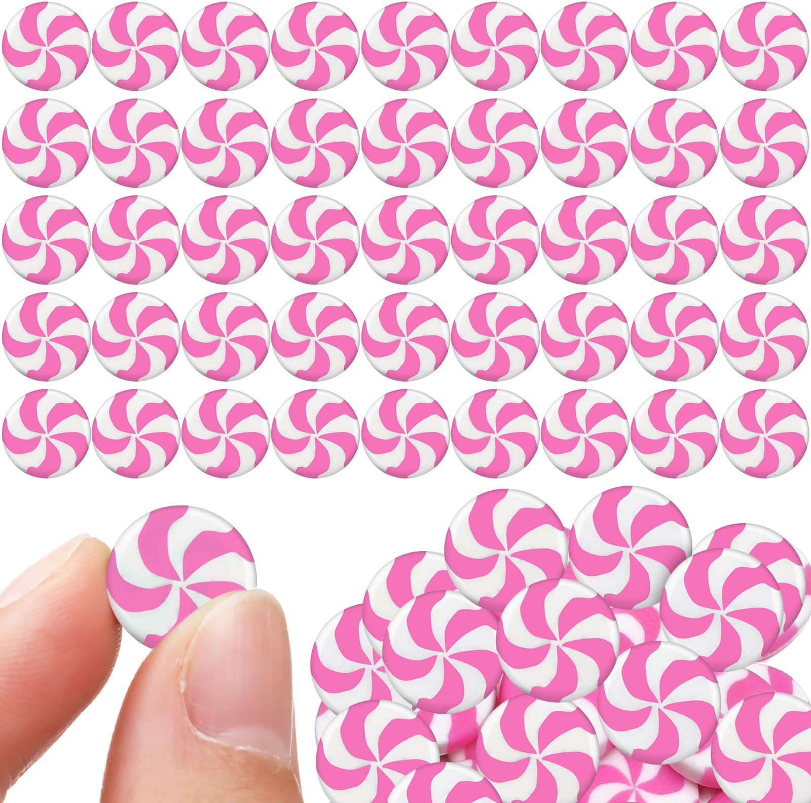 Giegxin 60 Pcs Christmas Fake Candy Decor Christmas Miniatures for Crafts Fake Peppermint Ornaments Christmas Mini Candy Canes Decor for Xmas Tree Party Decor Miniatures DIY Craft(Pink and White)