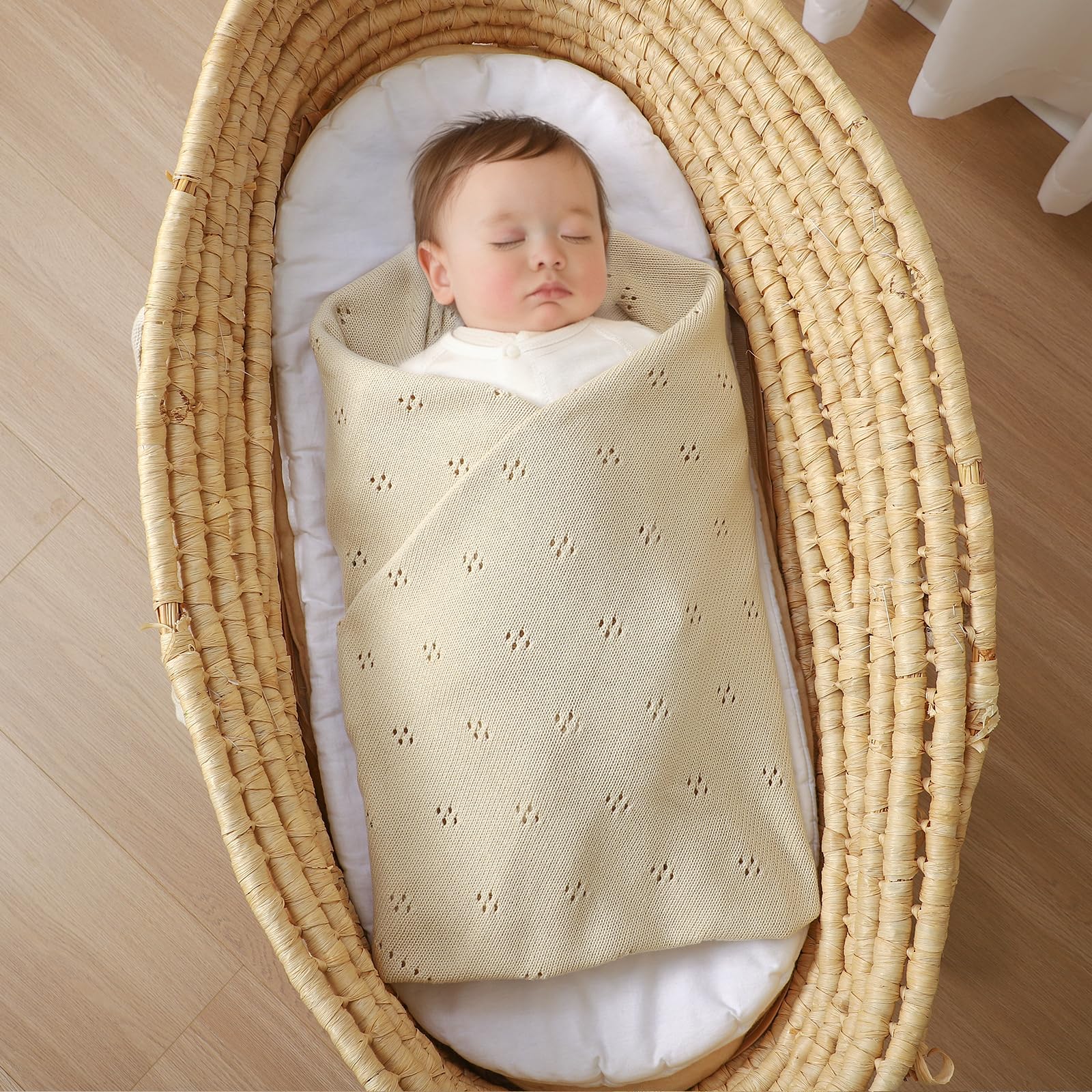 DovFanny 100% Cotton Baby Blanket Knitted Soft Crochet Cellular Blankets for Newborn Boy Girls Toddler with the lovely Edging (Camel) - Image 3