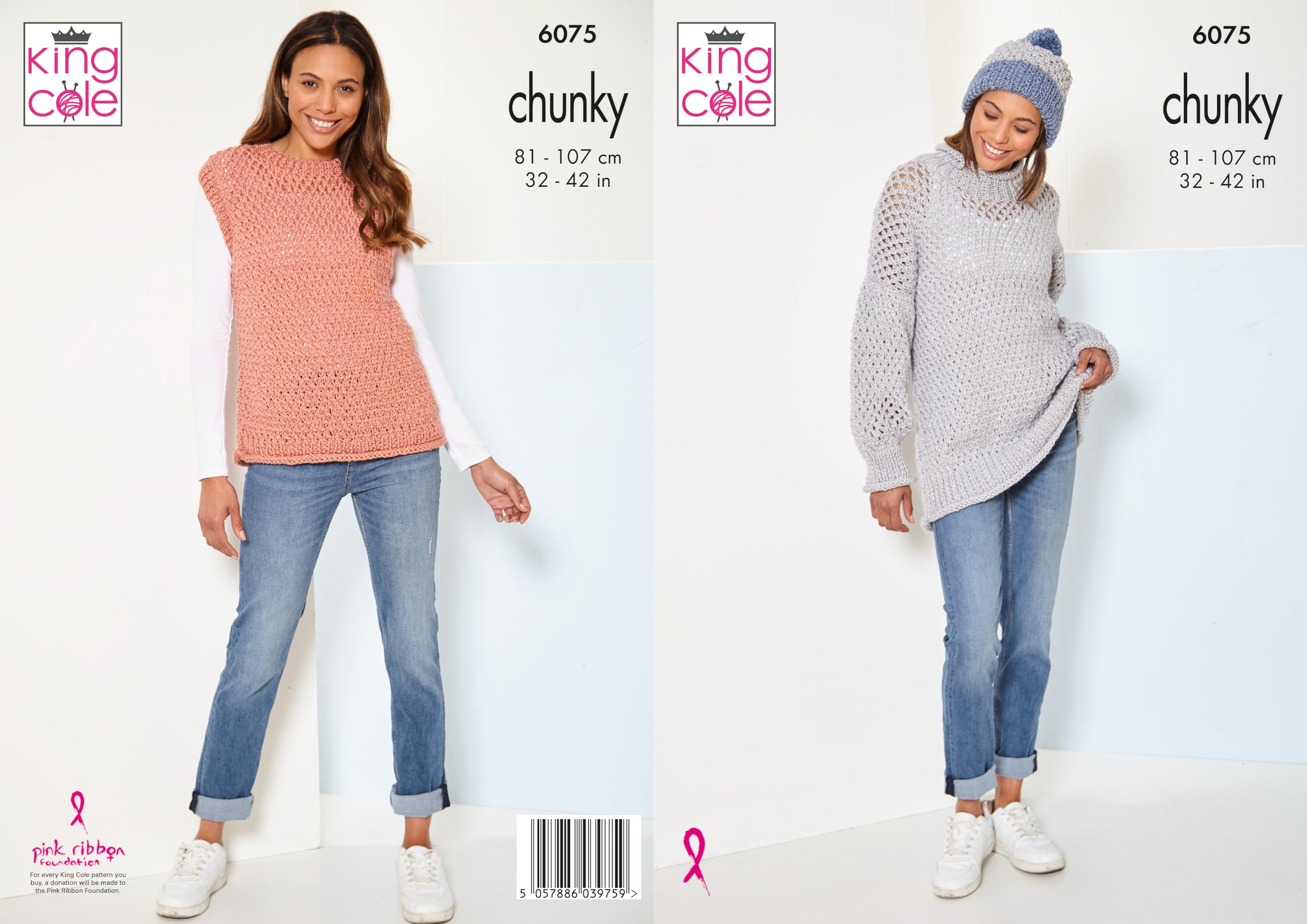 King Cole Women's Big Value Chunky Knitting Pattern 6075, Sweaters, Tops, Slipovers For 32 - 42 Inches