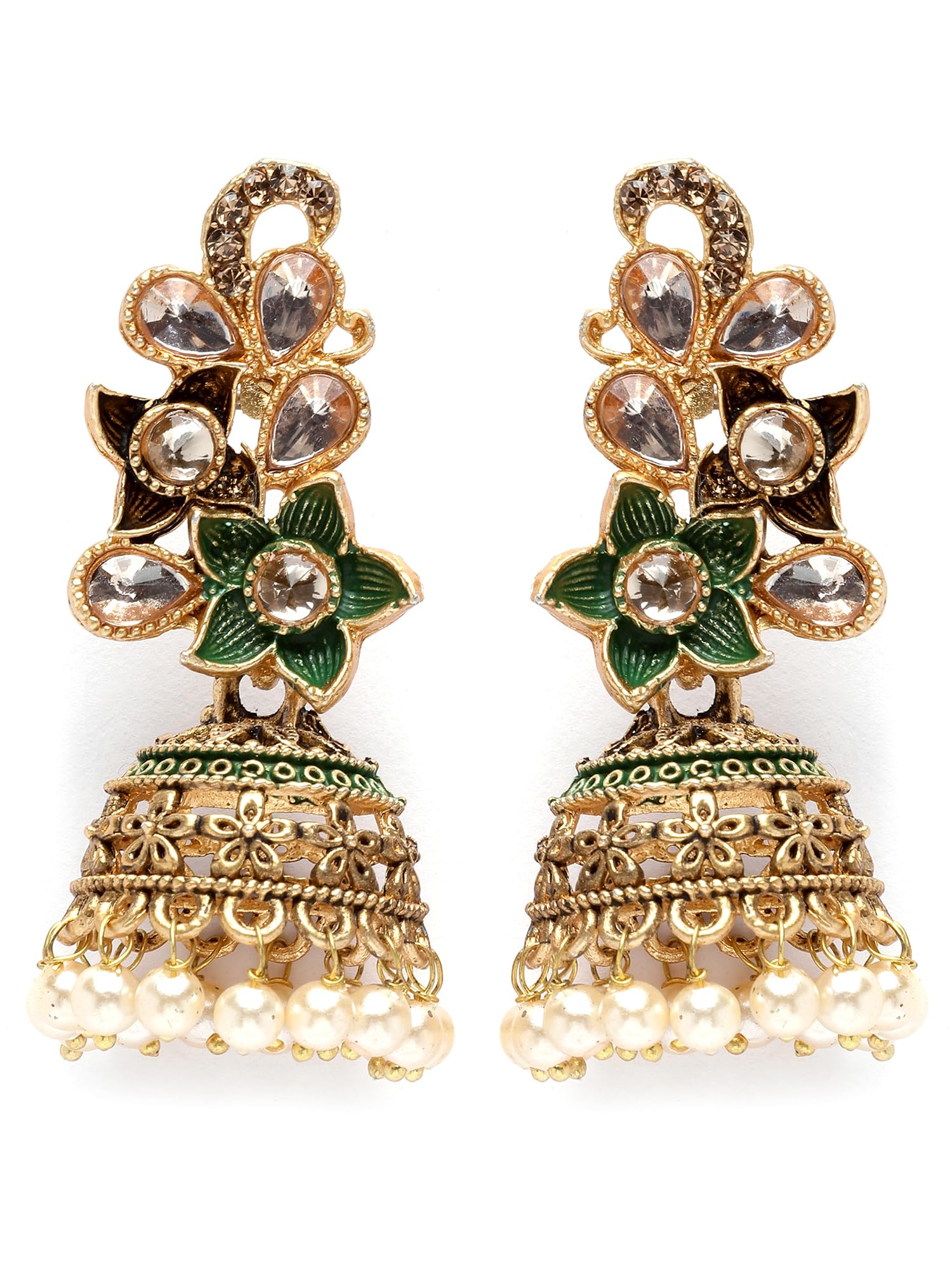 Karatcart Antique Gold Plated Green Meena Floral Dangler Earrings for Women (B0CJVD1466) Amazon Price History, Amazon Price Tracker