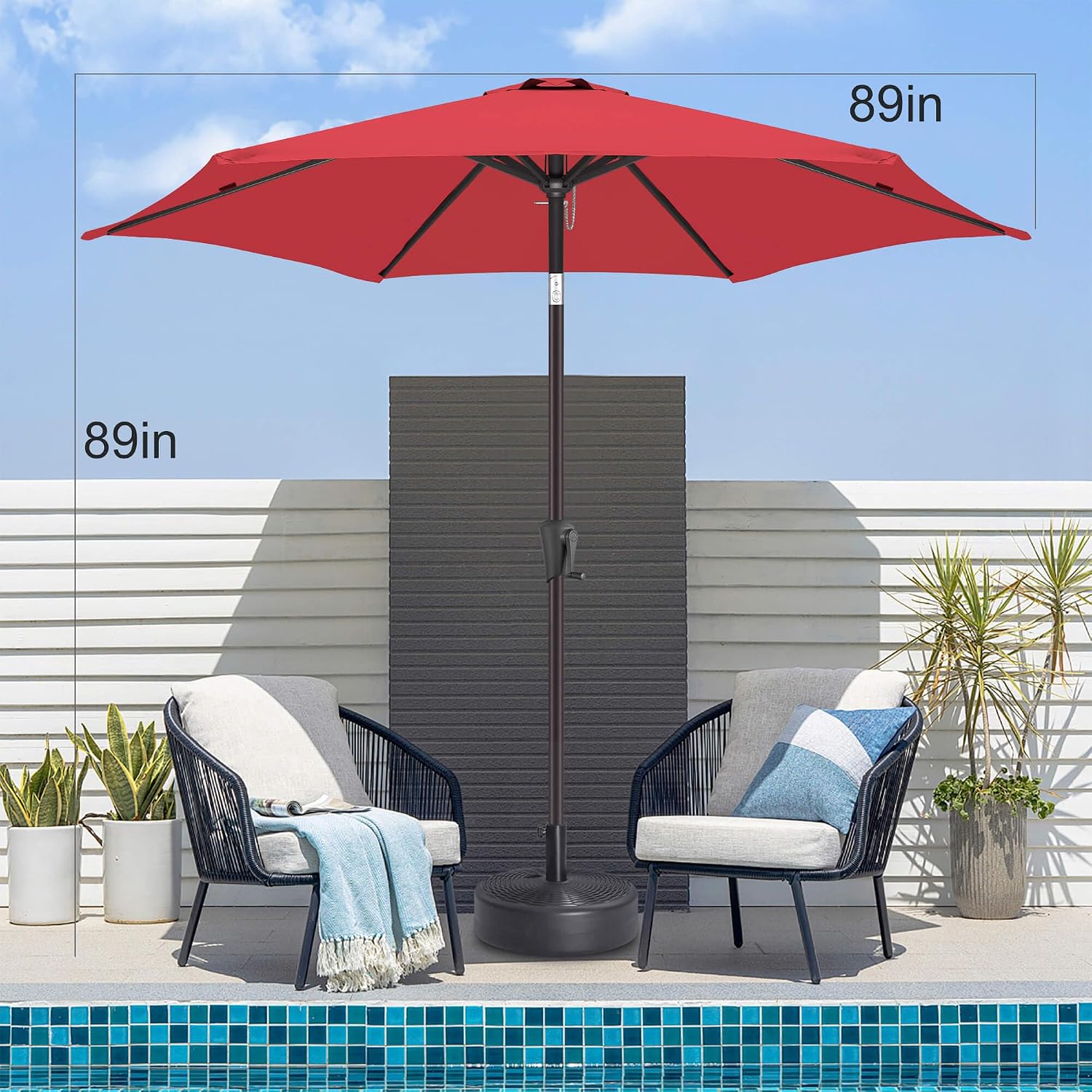 7.5ft Outdoor Patio Umbrella - Table Umbrella Waterprool UV Protection, Sombrillas de Patio with Push Button Tilt, Sun Umbrella for Pool, Porch, Garden, Deck, Backyard (Red)