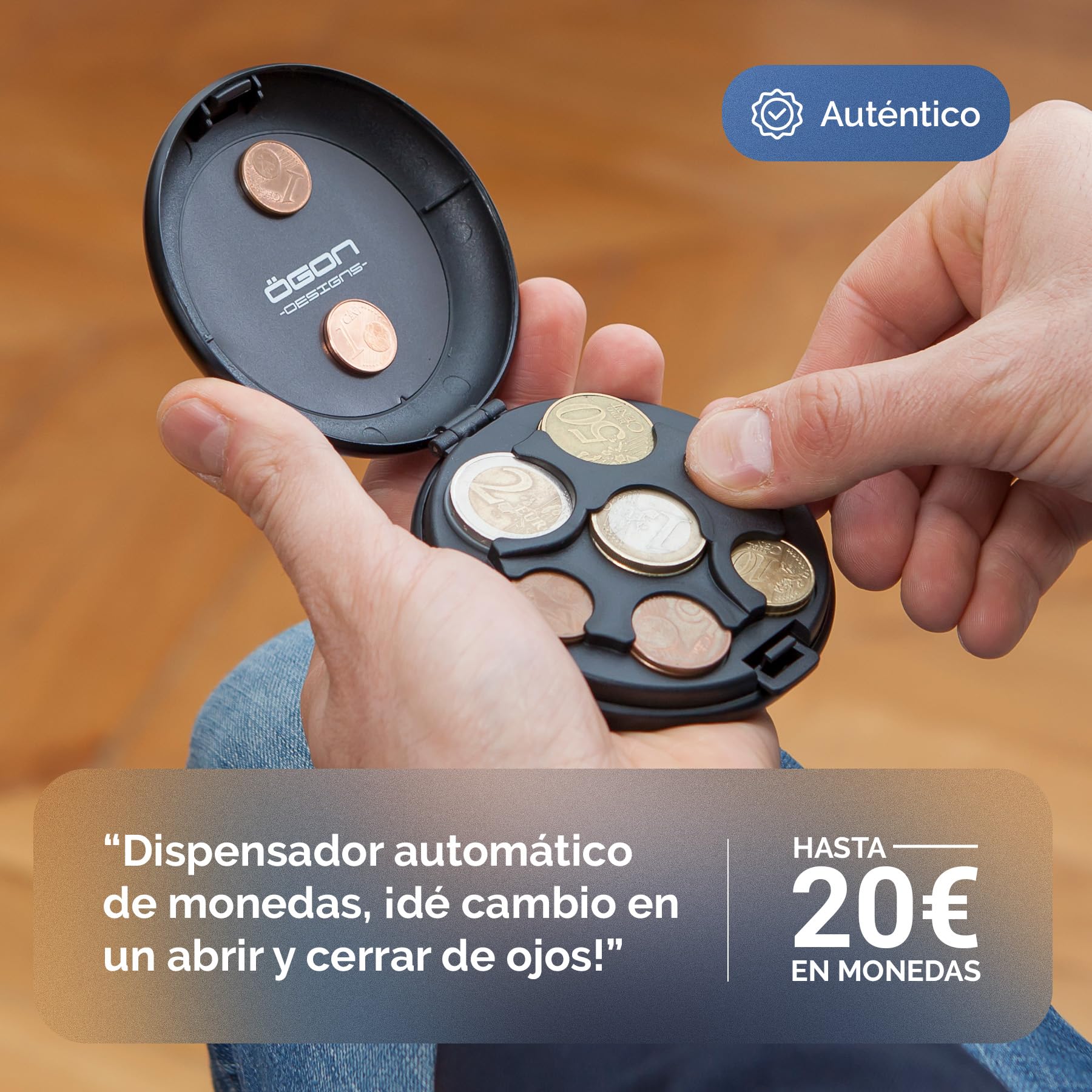 Monedero de Aluminio para Euros, Capacidad de hasta 20 €, 5 Piezas por Compartimento, Accesorio Organizador Compacto, Modelo Euro Monedero (Negro)