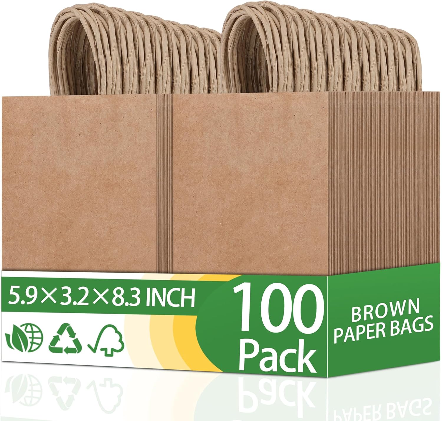 OEMVALATY 100Pcs 5.9x3.2x8.3 Inch Small Brown Paper Bags with Handles Bulk Gift Wrap Bags Kraft Paper Gift Bags for Birthday Party Favors Grocery Retail Business Shopping Merchandise Goody Craft Bags