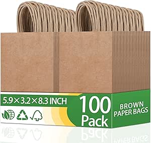 OEMVALATY 100Pcs 5.9x3.2x8.3 Inch Small White Paper Bags With