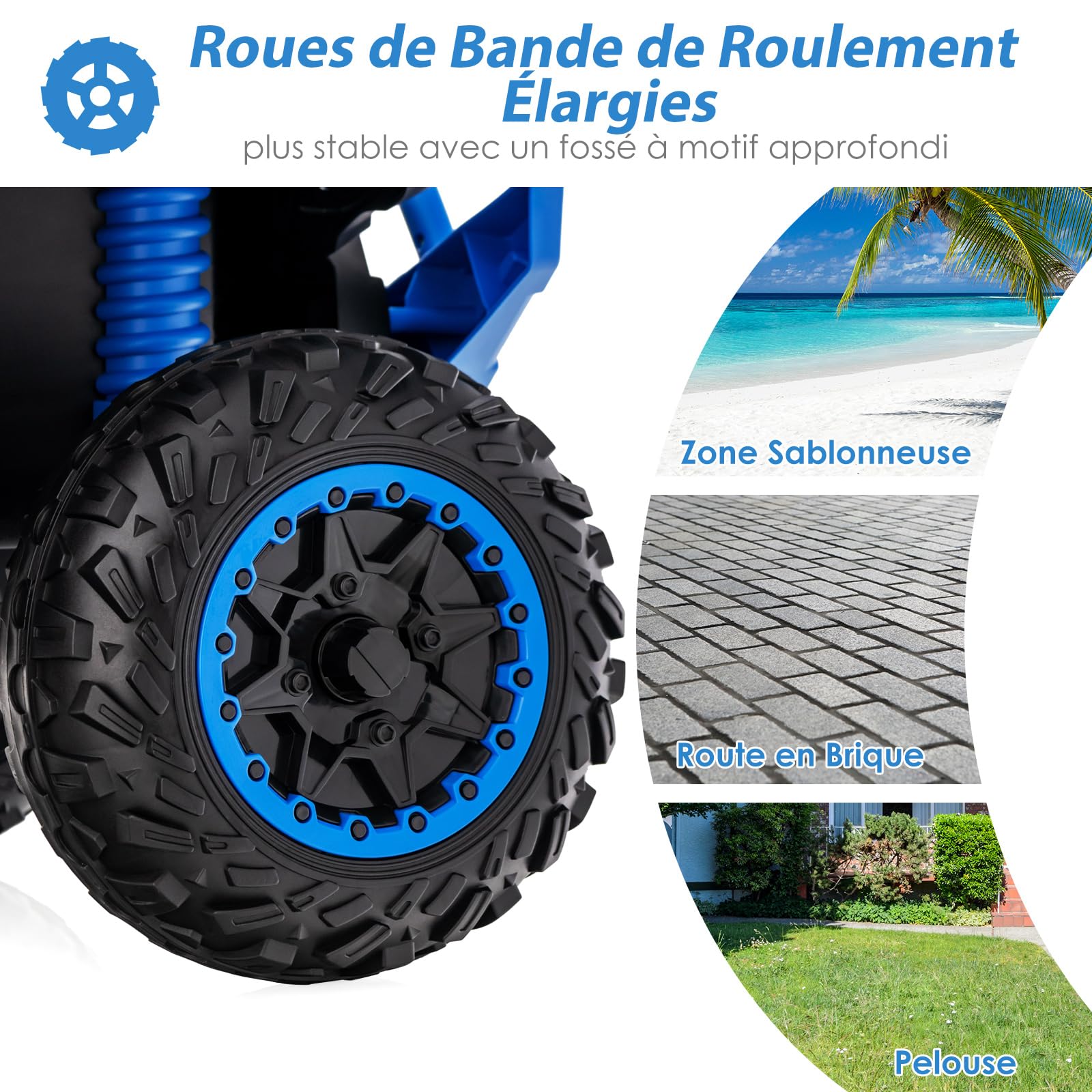 COSTWAY 12V Quad Électrique Enfant avec Musique et Lumières LED, Voiture Électrique Enfants avec Klaxon et Pédale, Démarrage Lent, 2 Vitesses 2,2-4,3 km/h, Charge 35kg pour 3-8 Ans (Bleu)