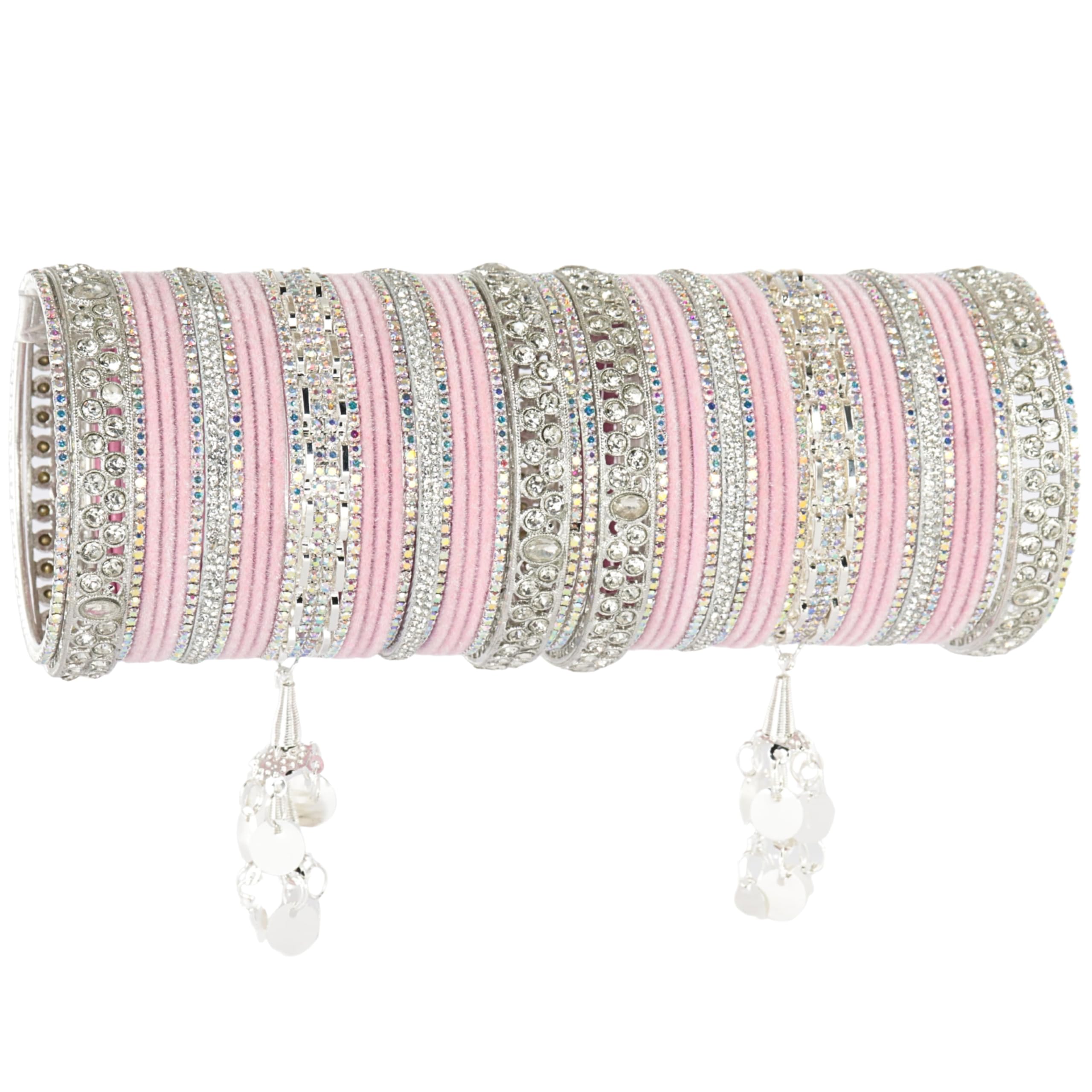 Premium Velvet Bridal Chuda Set With Zircon Gemstone & Linked With Latkan For Women & Girls | Traditional Chooda | Rajwadi Kada | Stylish Bangles | Trendy Chudi | Women Bangles - Set of 46