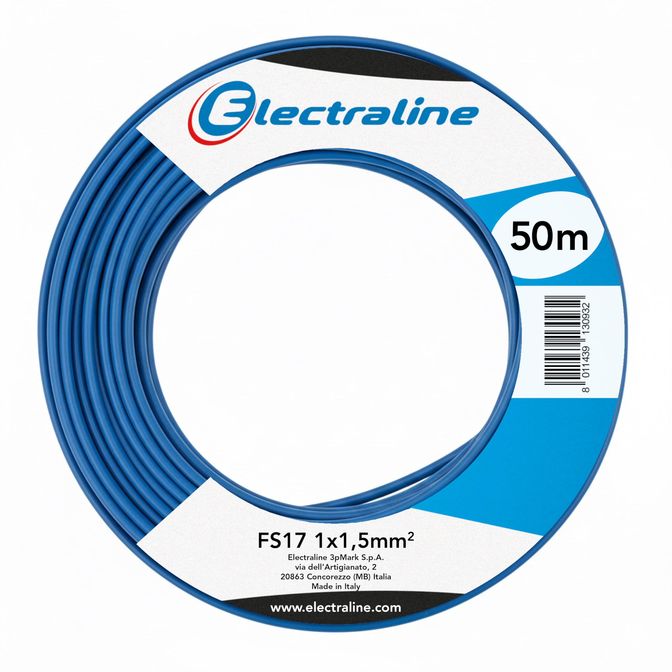 Electraline 13093 Cable unipolar FS17, sección 1 x 1,5 mm², azul, 50 m