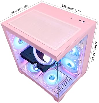 RTX 5070 12GB Gaming PC Desktop - AMD Ryzen 7 5700X 3.4 GHz, 32GB DDR4 RAM, 1TB PCIe SSD, WiFi + BT, Windows 11 -ARGB Fans with Software, Prebuilt Computer-Pink