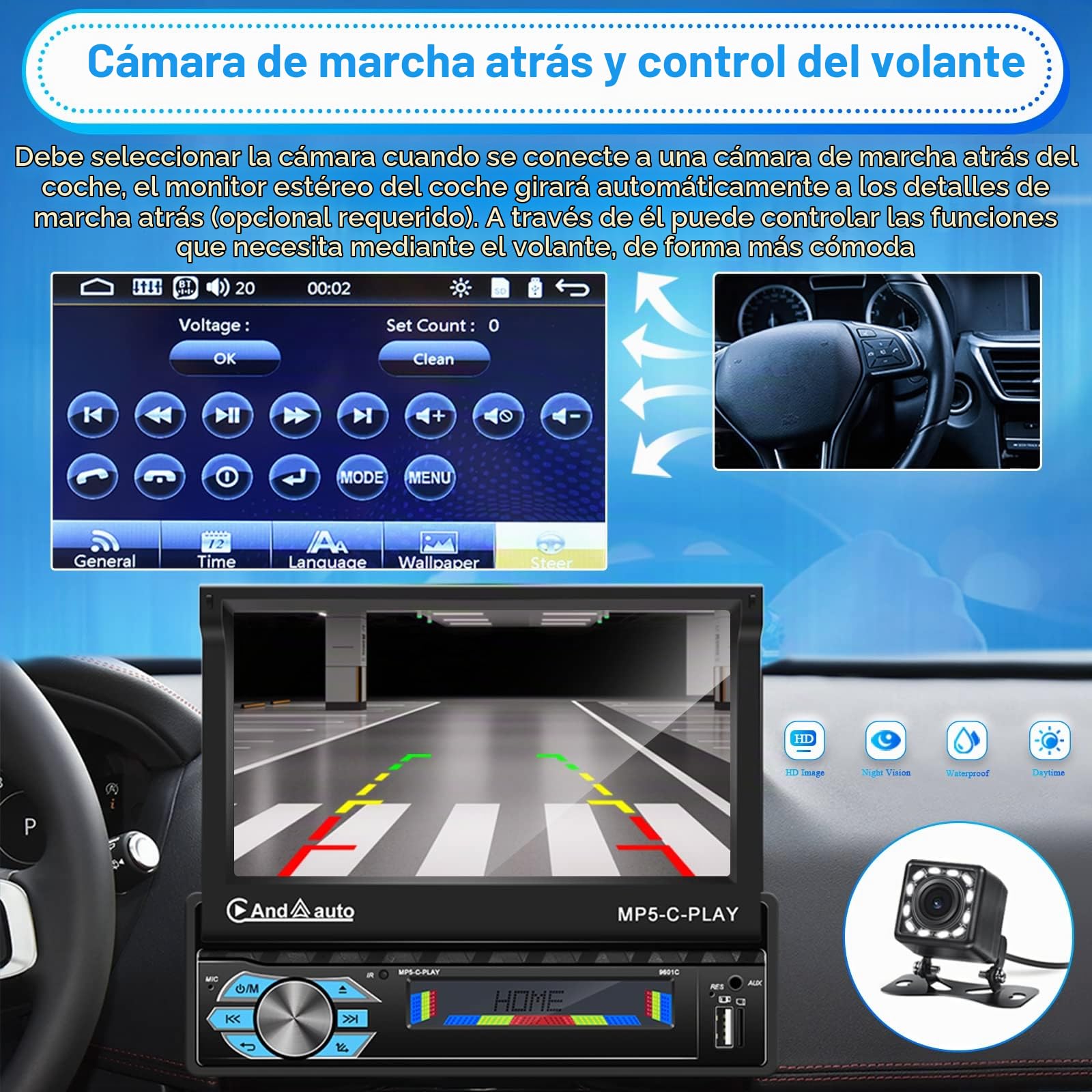 Hikity Radio Coche 1 Din Carplay con Pantalla Táctil Extensible Automática de 7pulgadas Radio de Coche Autoradio con Bluetooth Manos Libres Mirror Link Android Auto USB FM AUX Cámara de Visión Trasera