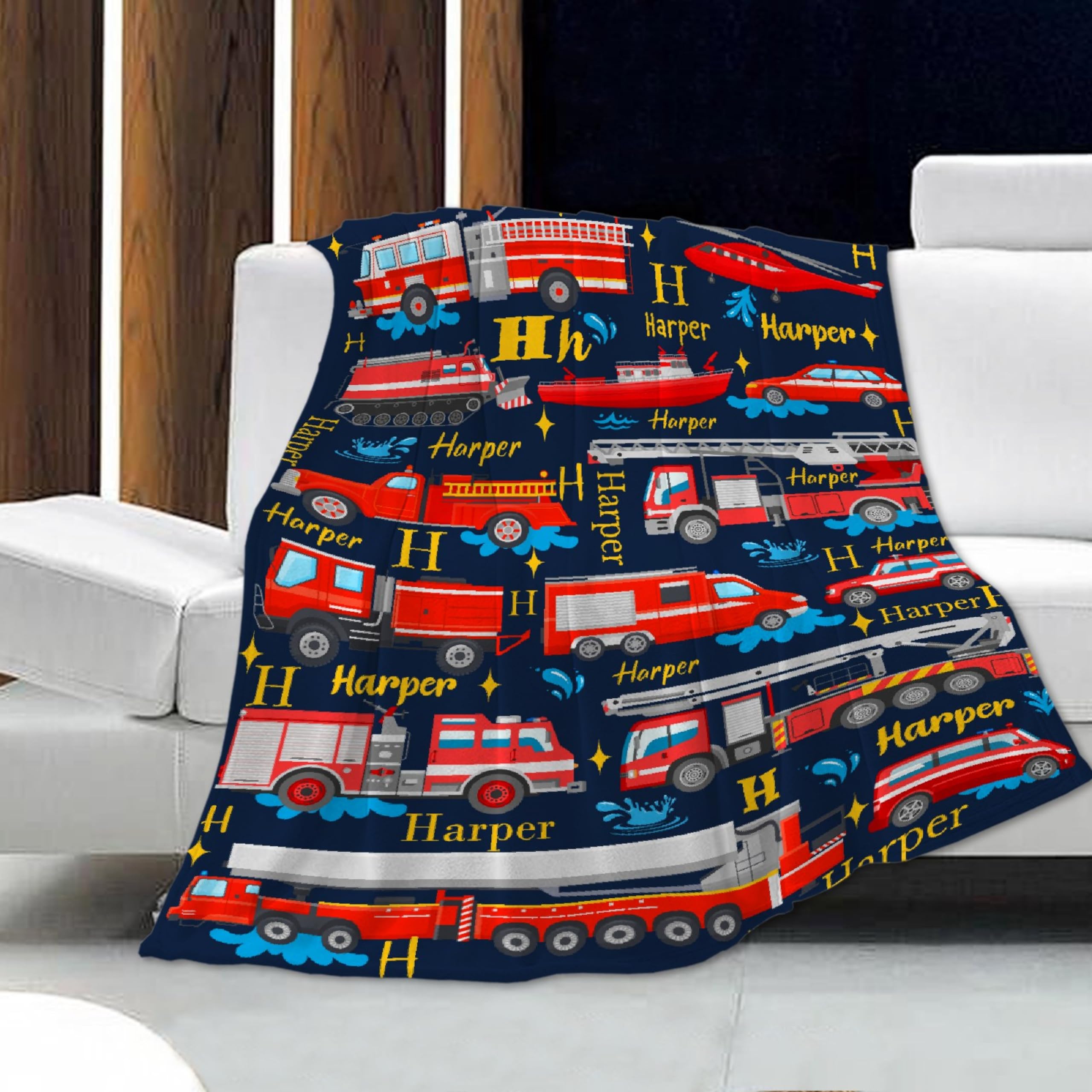 Rahula Personalized Baby Blankets, Custom Baby Blanket with Name for Girls, Best Gift for Baby, Newborn Firetrucks Fire Engines Trucks Custom Blankets - 60''x80'' for Adult