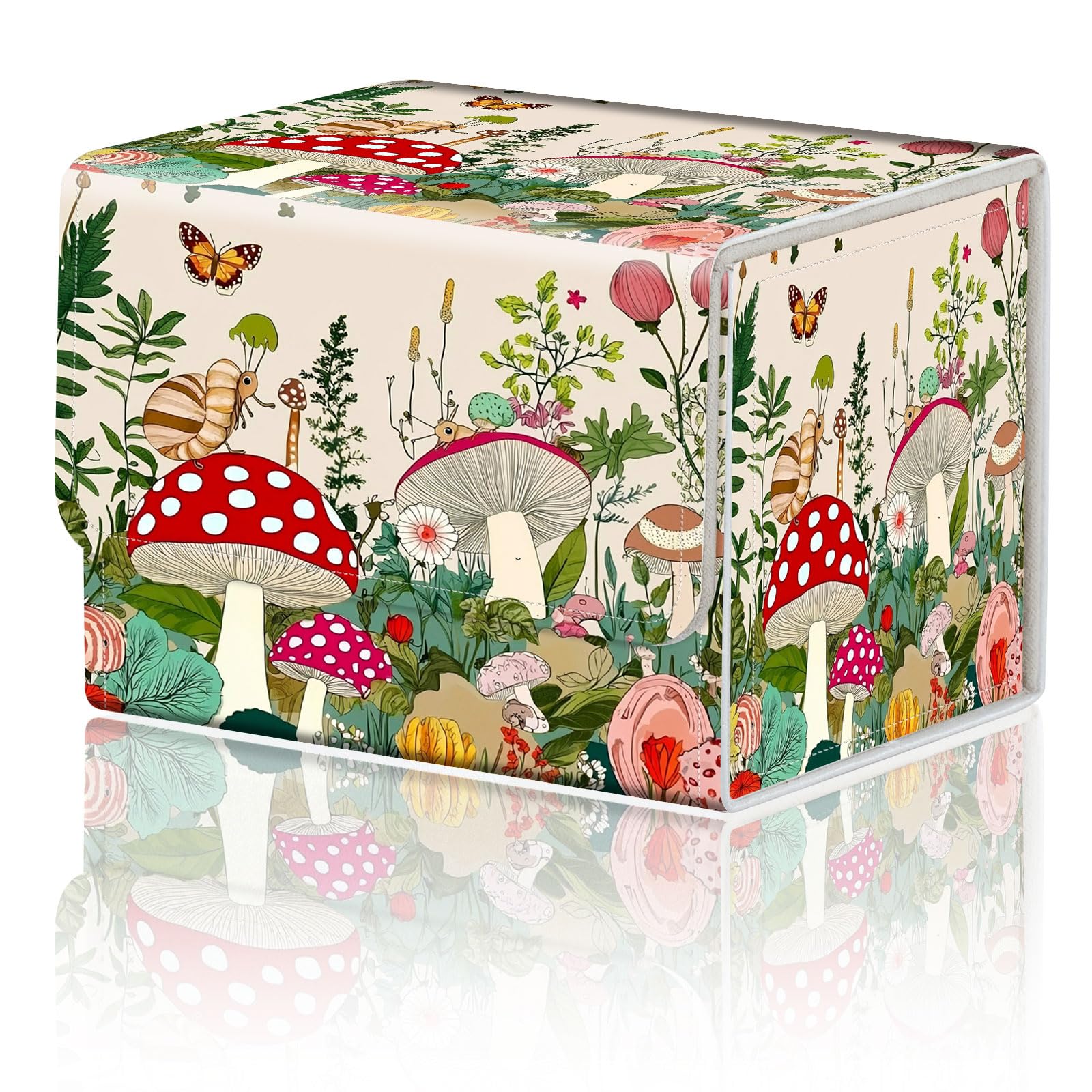 Card Game Storage Box TCG Deck Box MTG Card Box Organizer Trading Card Case Commander Deck Box TCG Card Storage Box Magnetic Closure Creative Pattern Up to 200 Cards, Snails Mushrooms Butterflies — image 1