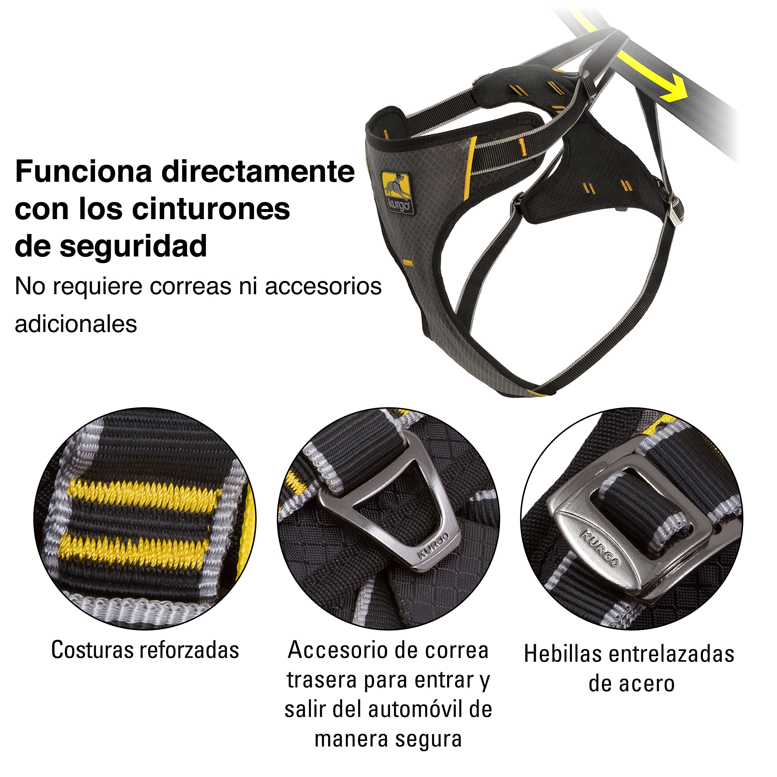 Kurgo Impact Arnés de Coche para Perros, A Prueba de Impactos, Arnés de Seguridad, para Cinturón de Seguridad, hasta 50 kg, Negro, XL