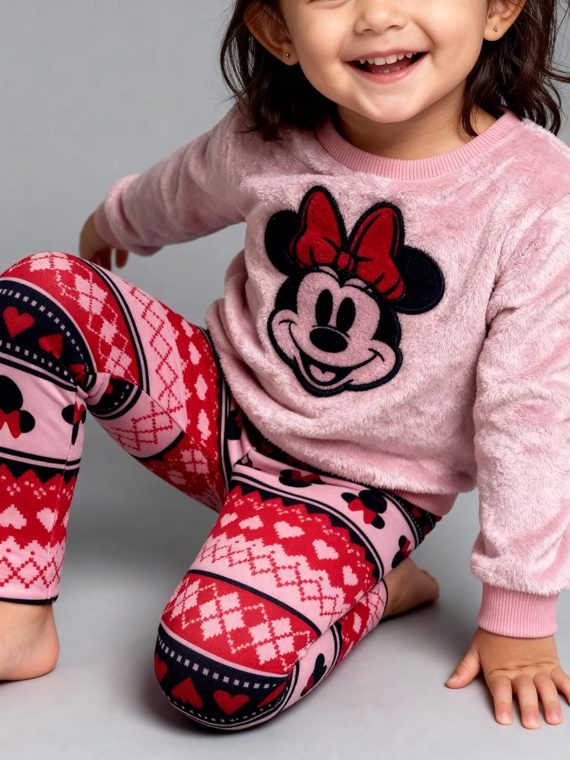 Disney Minnie Mouse Girls’ Fuzzy Fleece Sweatshirt and Legging Set with Embroidered Applique, 2-Piece Outfit - Image 5