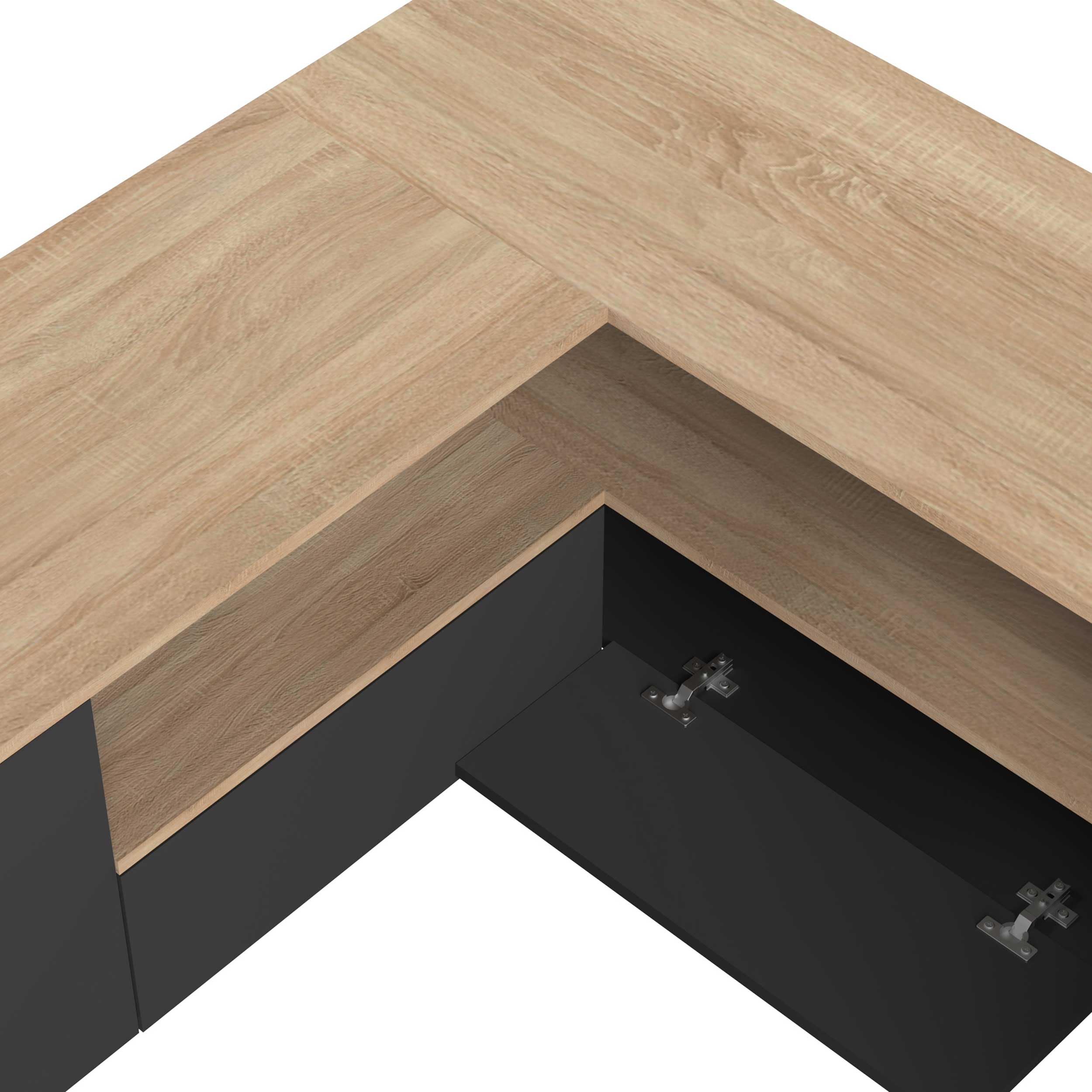 Symbiosis Angle, Tavolino porta tv angolare, Nero e Rovere Naturale 130x130.05x45 cm